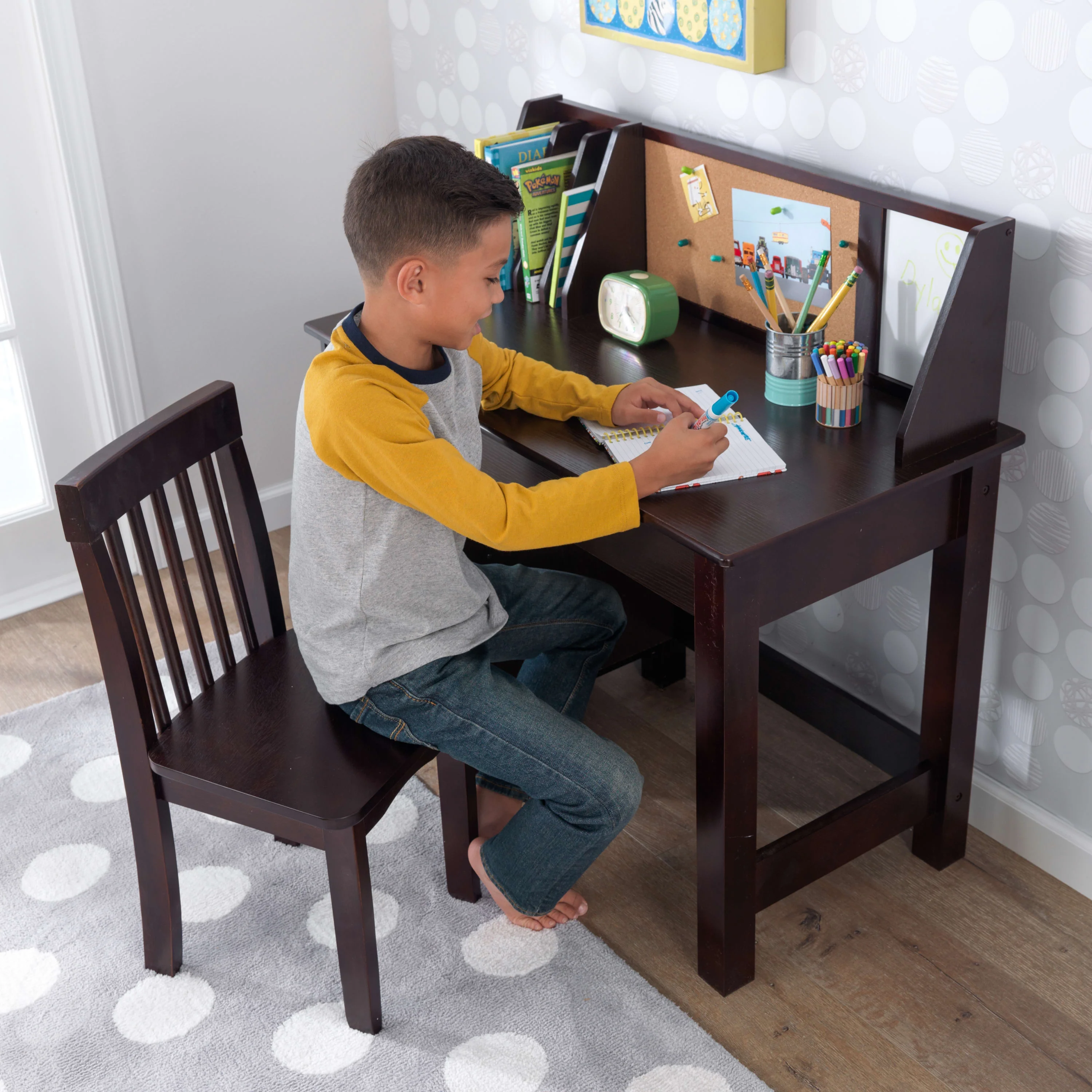 KidKraft Children's Wooden Study Desk with Chair, White, for Ages 5