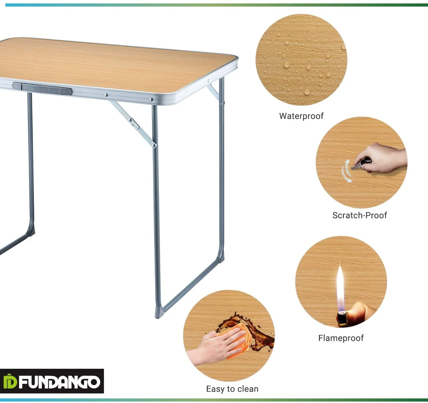 FUNDANGO Folding Camping Table Portable Outdoor Picnic Tables Waterproof Durable Lightweight Fold Desk with Handle 31.5
