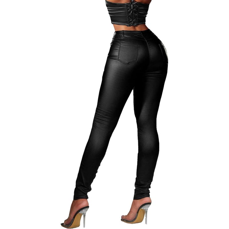 Women Faux Leather High Waist Sexy Leggings Stretchy Skinny Pants
