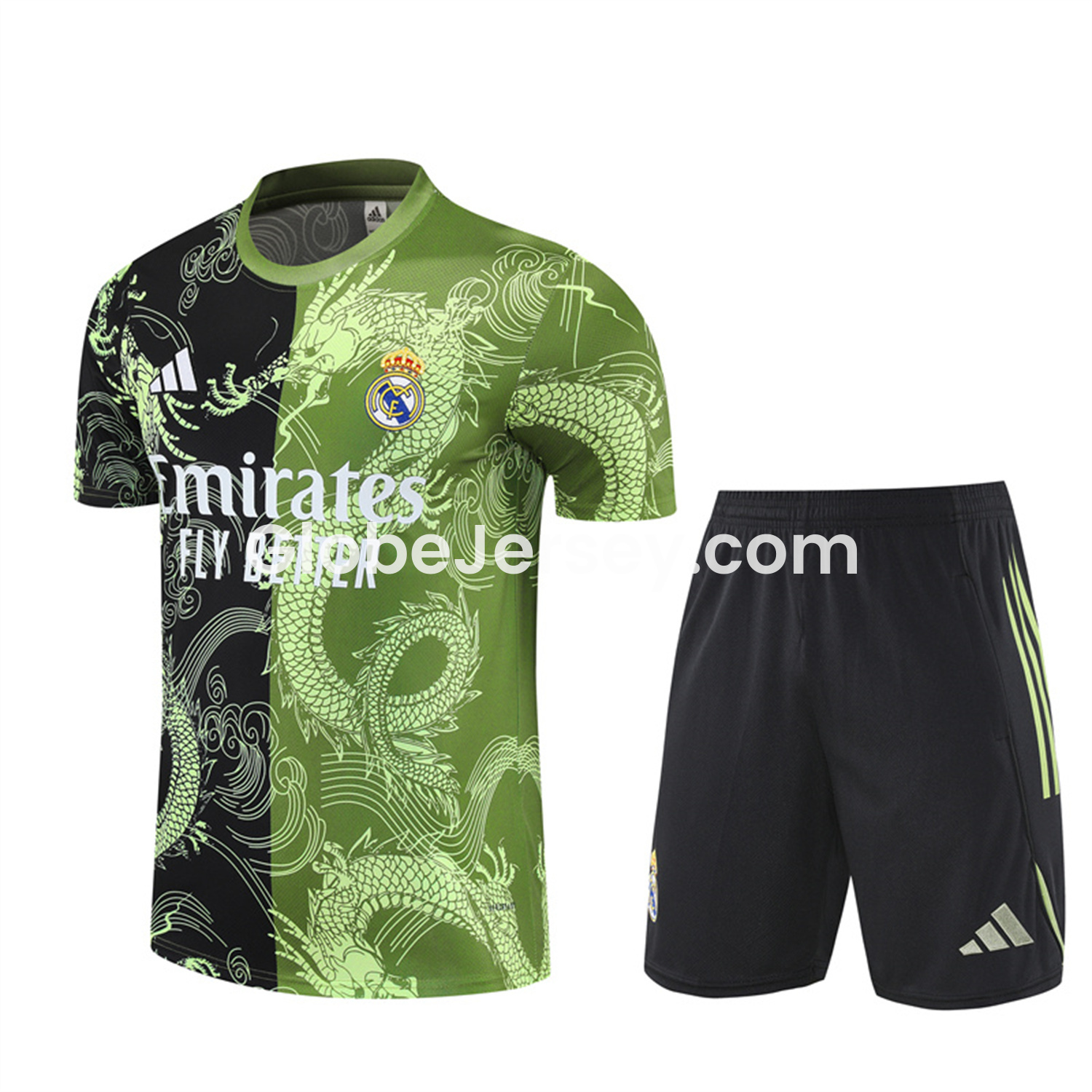 Real Madrid 25-26 Short-Sleeve Training Set - Green Black Top & Black Shorts