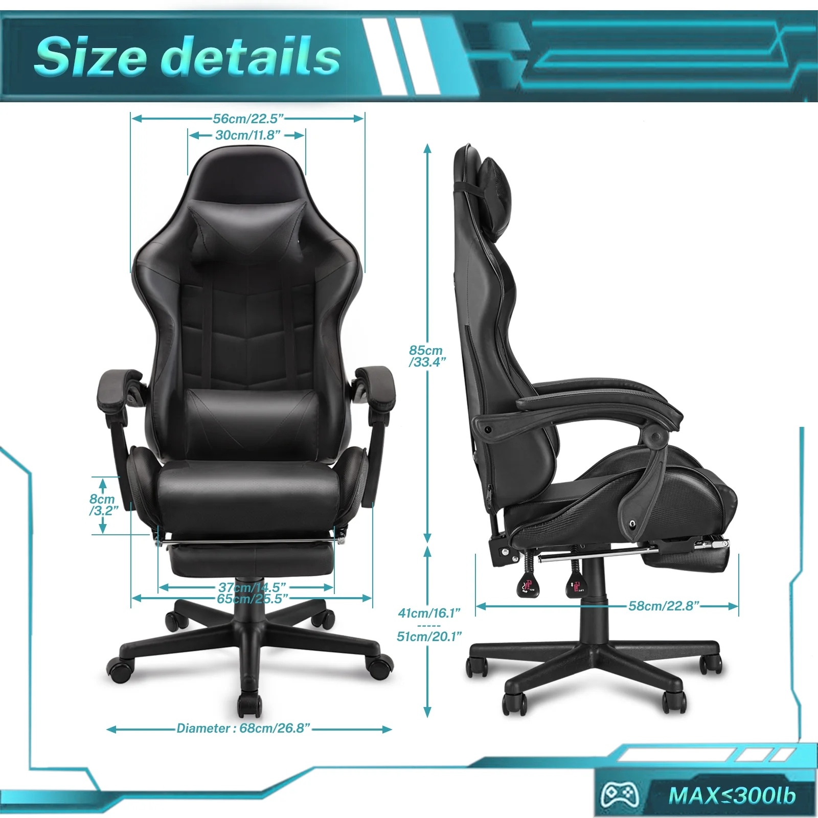 SOONTRANS Green Gaming Chair with Footrest, High Back Gamer Chair with Massage Lumbar Pillow, Gamer Computer Desk Chair (Green)