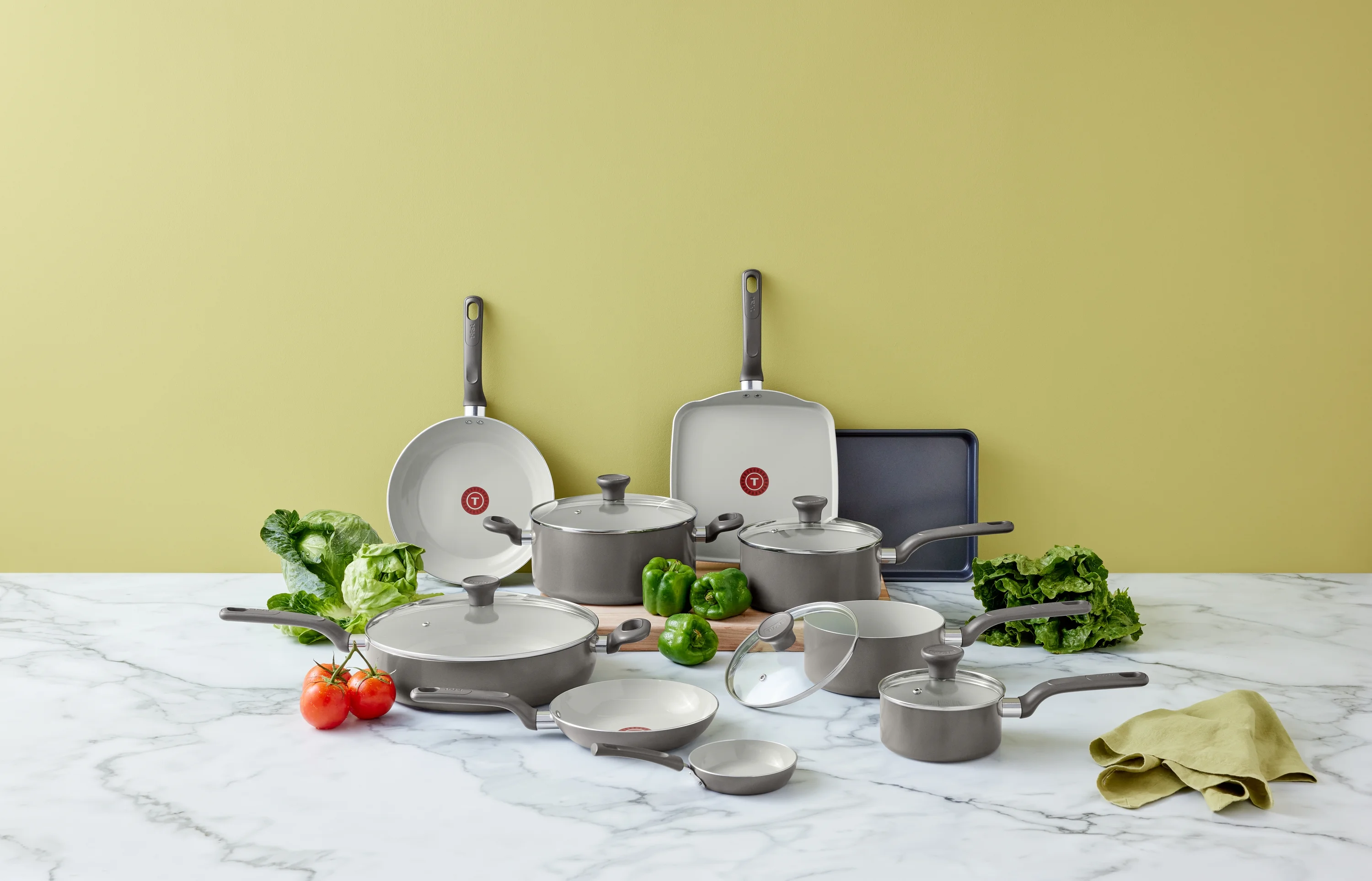 T-fal Easy Care Ceramic, 20 Piece Pots and Pans Cookware Set, Electric Blue