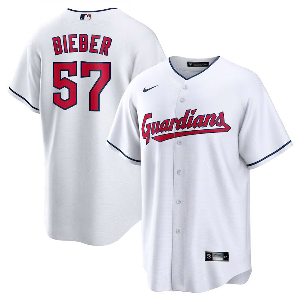 Men's Cleveland Guardians Shane Bieber Cool Base Replica Home Jersey - White