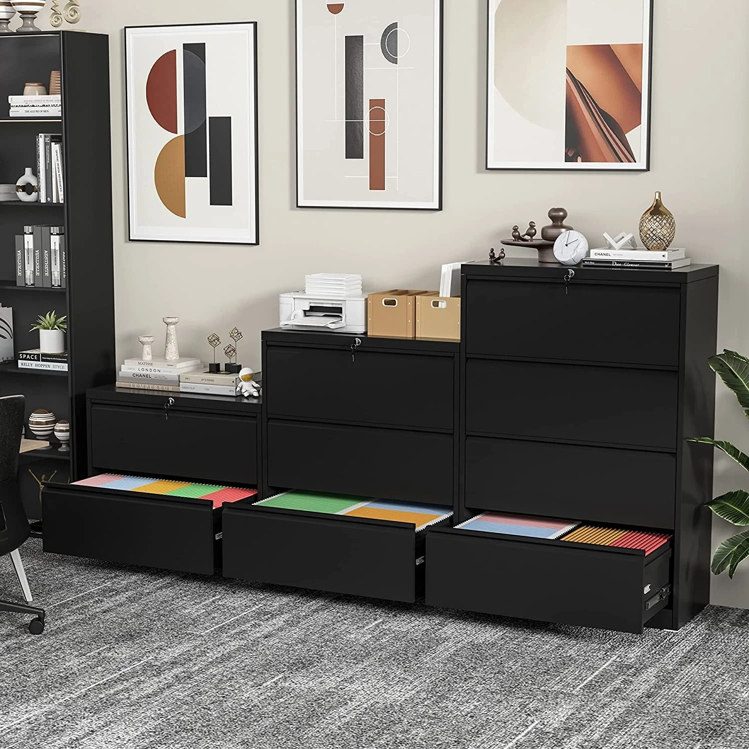 SUNCROWN 2 Drawer Lateral Metal File Storage  Cabinet with Lock for Legal/Letter A4 Size, Black