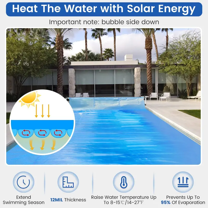 12 ft x 24 ft Solar Pool Blanket – 12-Mil Thickness with Carry Bag for In-Ground & Above-Ground Pools