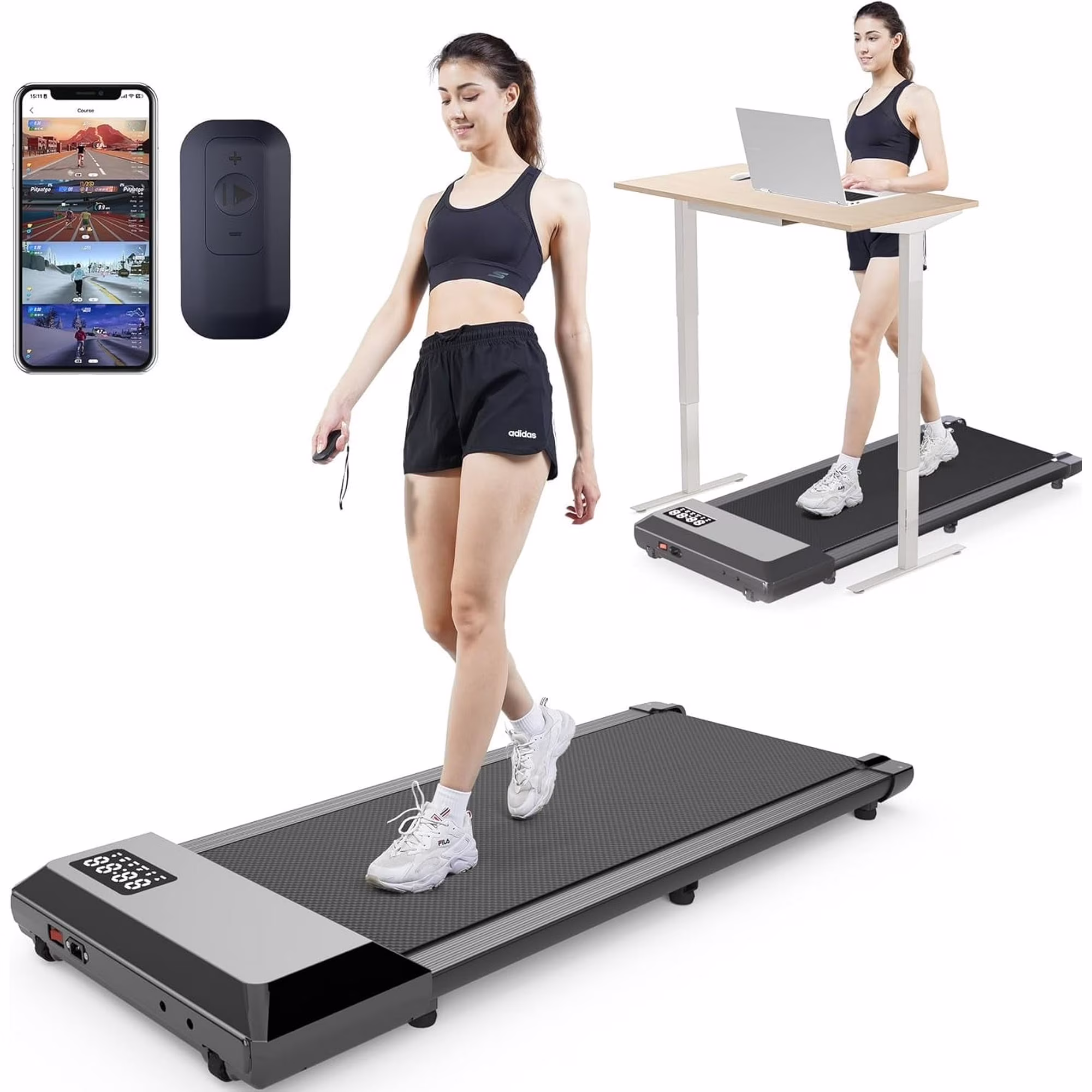 YDZJY 250lb Walking Pad, 0.6-2.5 mph Speed Range 1.2HP Quite Under Desk Treadmill, 2 in 1 Treadmill for Home/Office Exercise with Remote Control, Portable Treadmill with LED Display(Black)