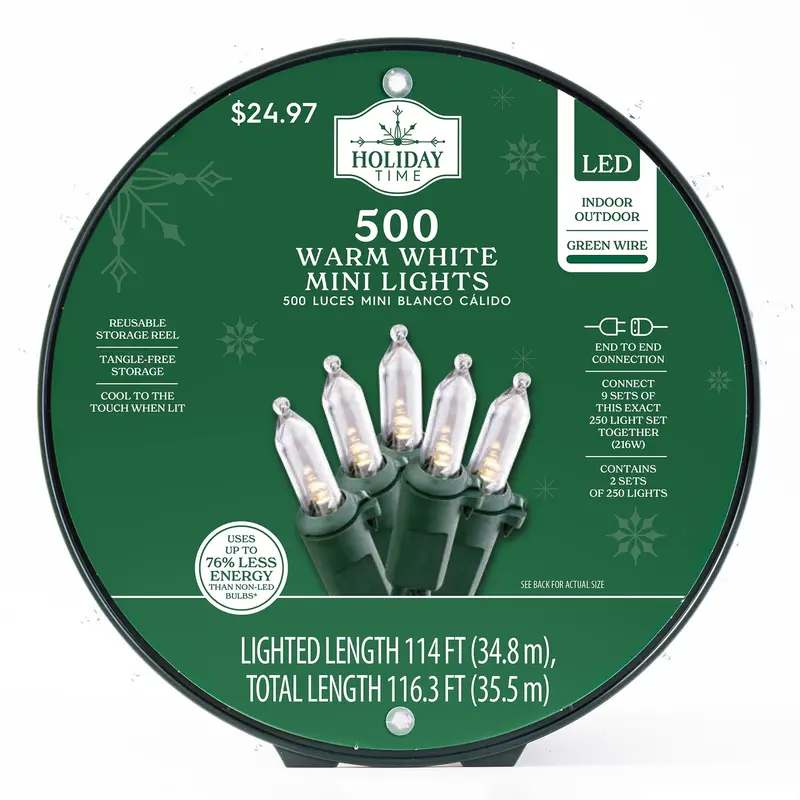 116.3ft 500ct White LED Mini Christmas Lights. Energy-Saving. Indoor/Outdoor. ETL-Listed