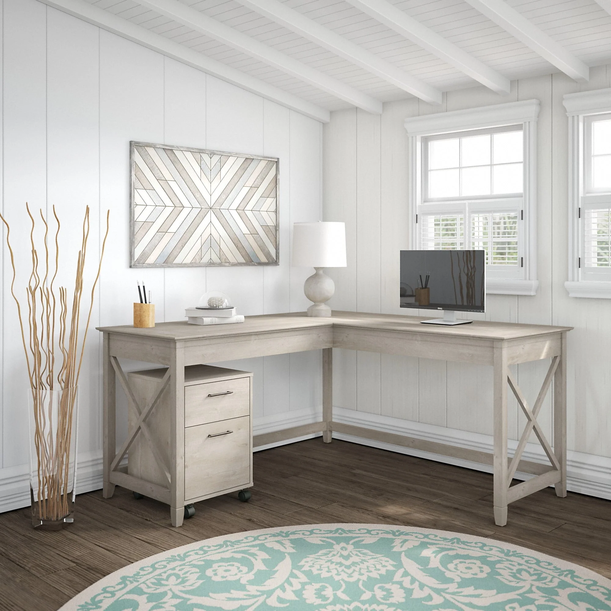 Bush Furniture Key West 2 Drawer Mobile File Cabinet in Washed Gray