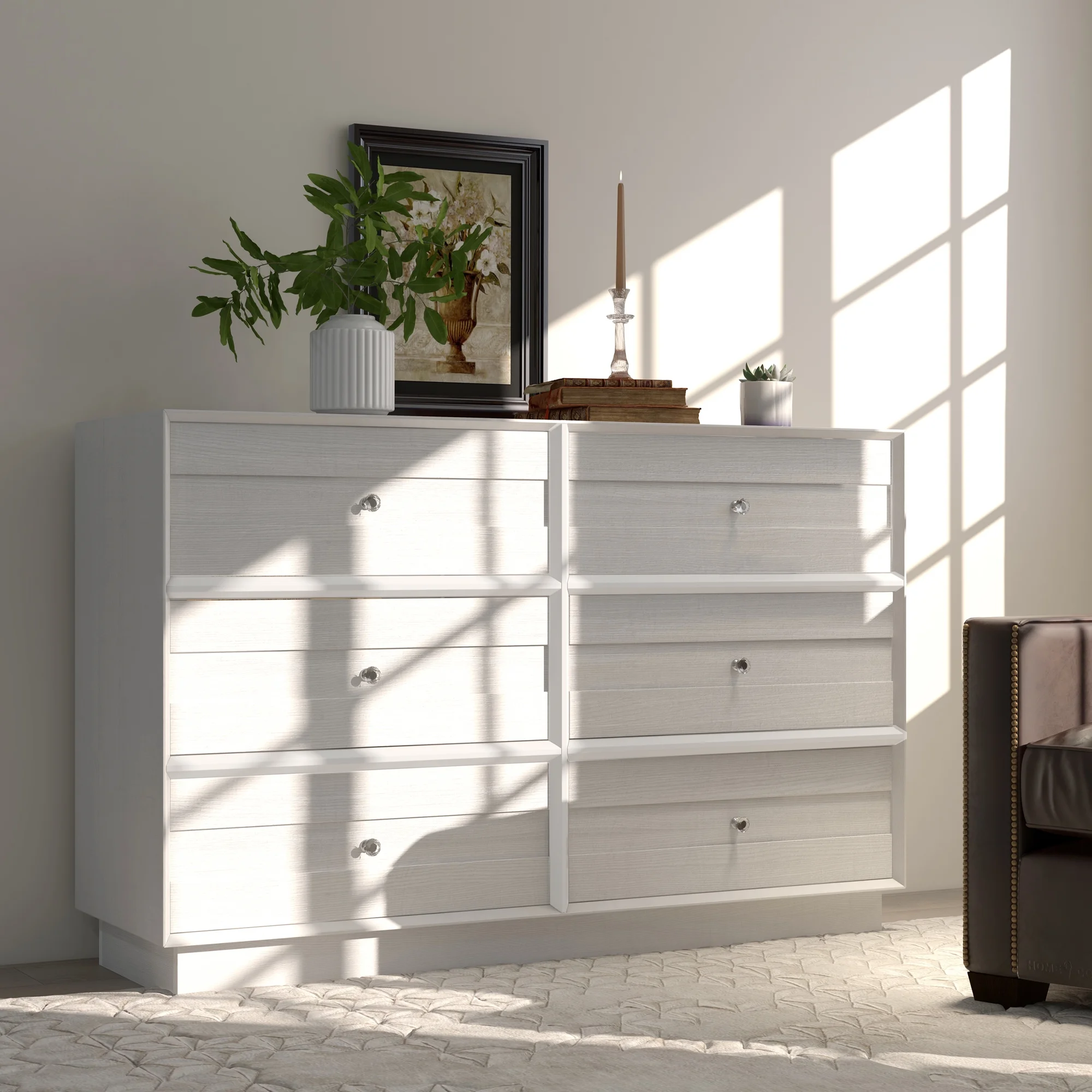 May Color Large White 3 Drawer Dresser Set of 2 with Fluted Panel, Modern Chest of Drawers with Silent Slide Drawers, Wood Accent Nightstand with Storage for Bedroom Living Room, Hallway