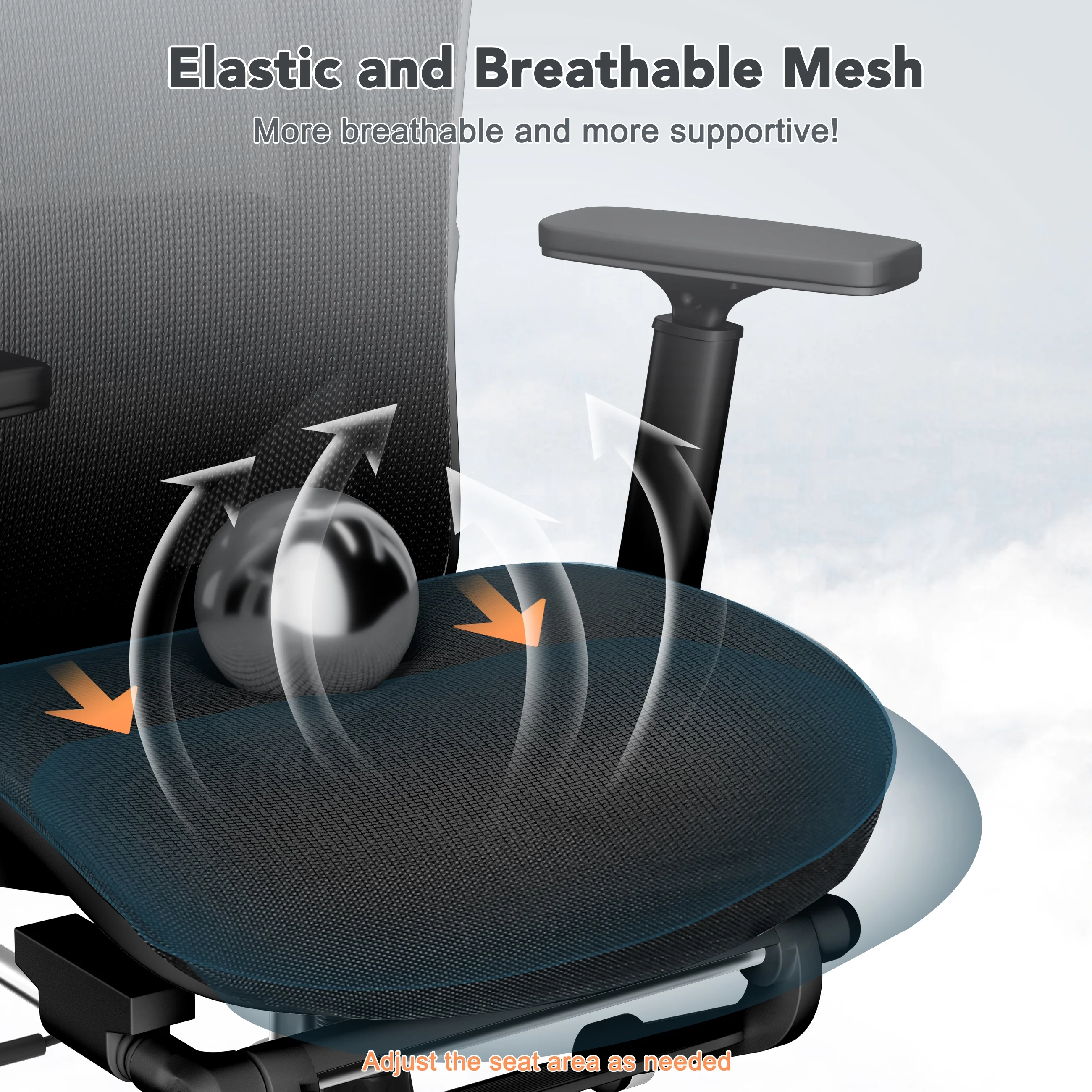 EVMORE Ergonomic Office Chair, Computer Desk Chair with Lumbar Support, Adjustable Headrest, and Breathable Mesh Back - 400 lbs Capacity, Black(with Footrest/3D Armrest)