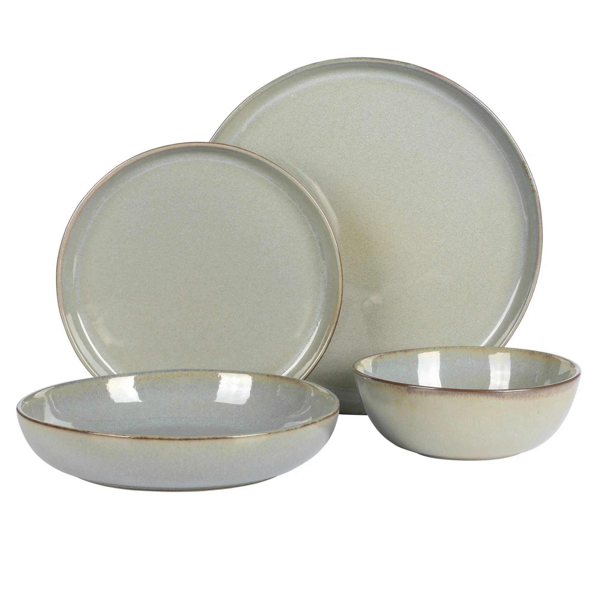 Gibson Elite Berea 16 Piece (Service for 4) Plates and Bowls Stoneware Dinnerware Set -Taupe