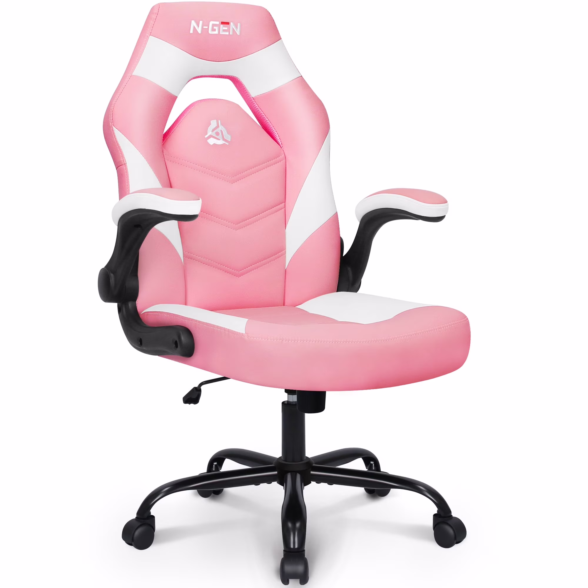 N-GEN Red Gaming Chair, Flip-up Armrest Computer Chair Ergonomic Office Chair PU Leather Desk Chair Executive Adjustable Swivel Task Chair