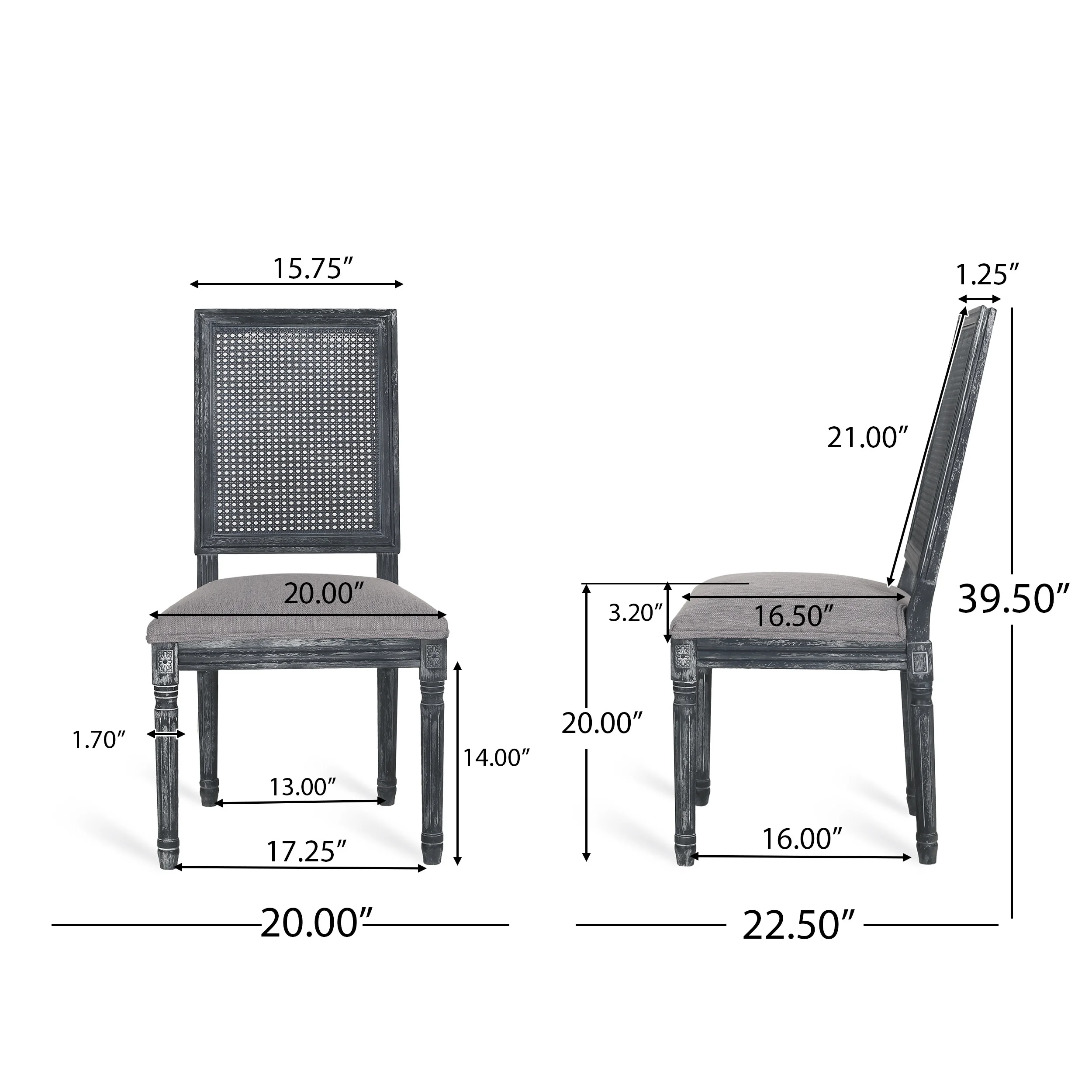 Noble House Fescue Fabric Upholstered Wood and Cane Expandable 7 Piece Dining Set, Gray and Black