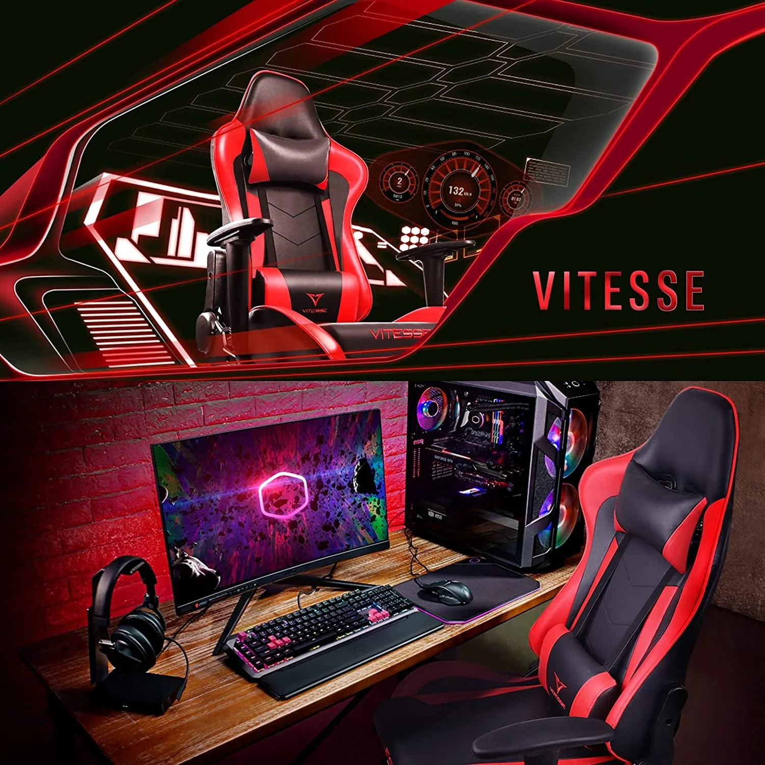 Vitesse gaming chair, 2022 Racing style gamer chair for teens,Comfortable High Back game chair,Lumbar Support and Headrest Computer Desk Chair with Height Adjustable Swivel Office Chair