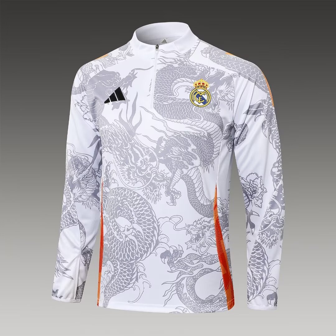 2024/2025 Real Madrid Half-Pull Training Suit White Dragon Football Shirt 1:1 Thai Quality