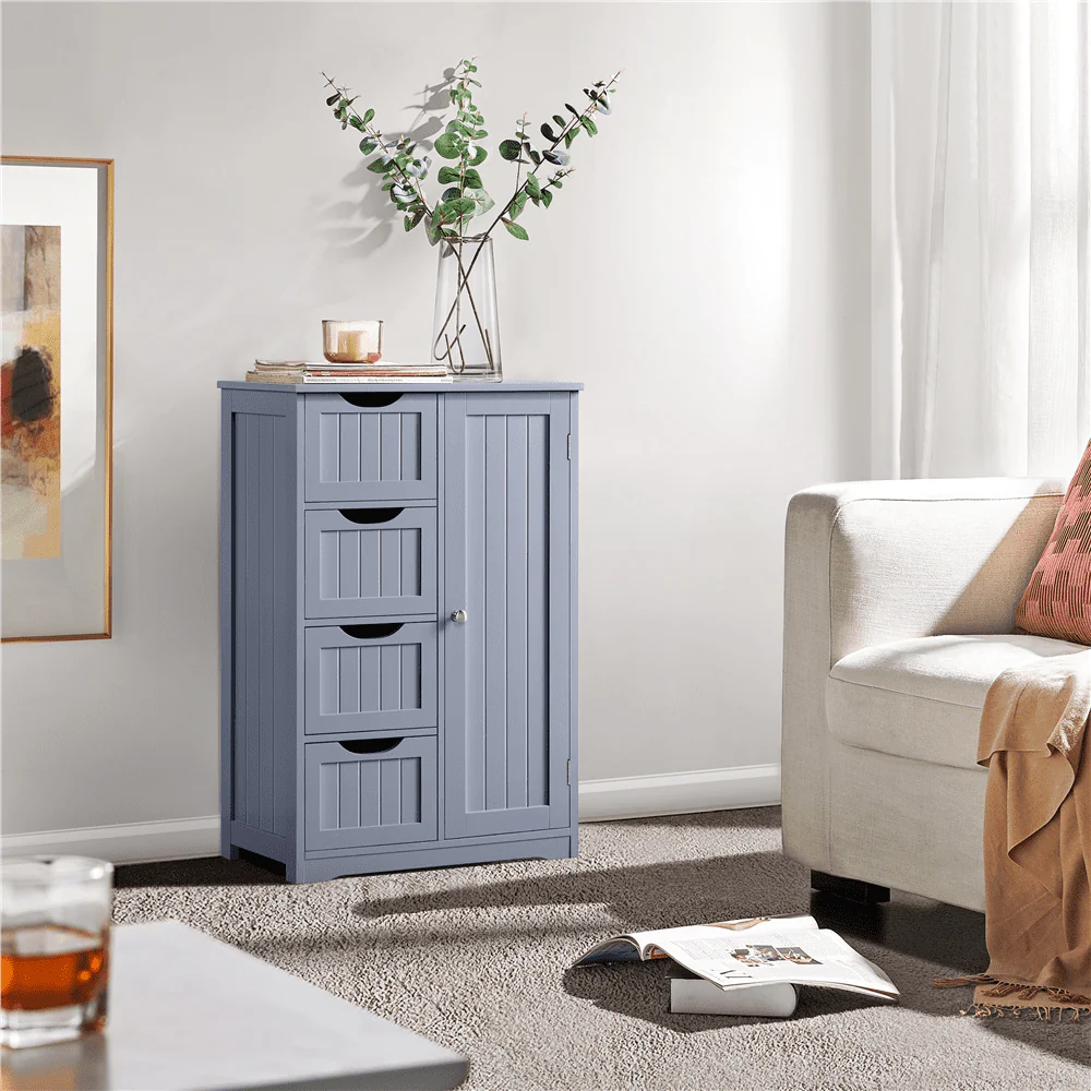 Easyfashion Wooden Bathroom Cabinet Bathroom Storage Unit with 4 Drawers, Gray