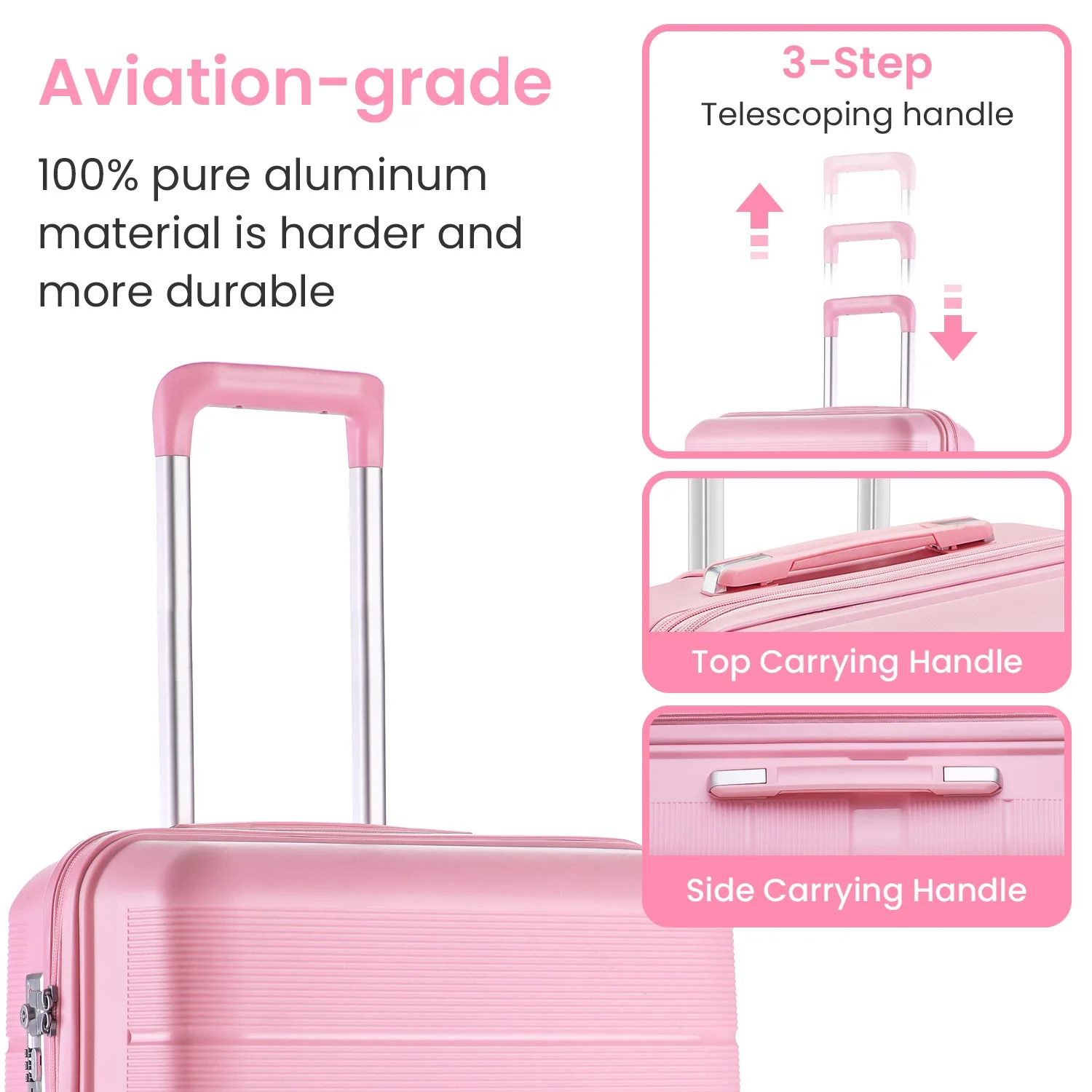 4 Piece Luggage Set, Expandable Lightweight Suitcase Set, PP Materials Travel Luggage with TSA Lock Spinner Wheels, White (14/20/24/28)