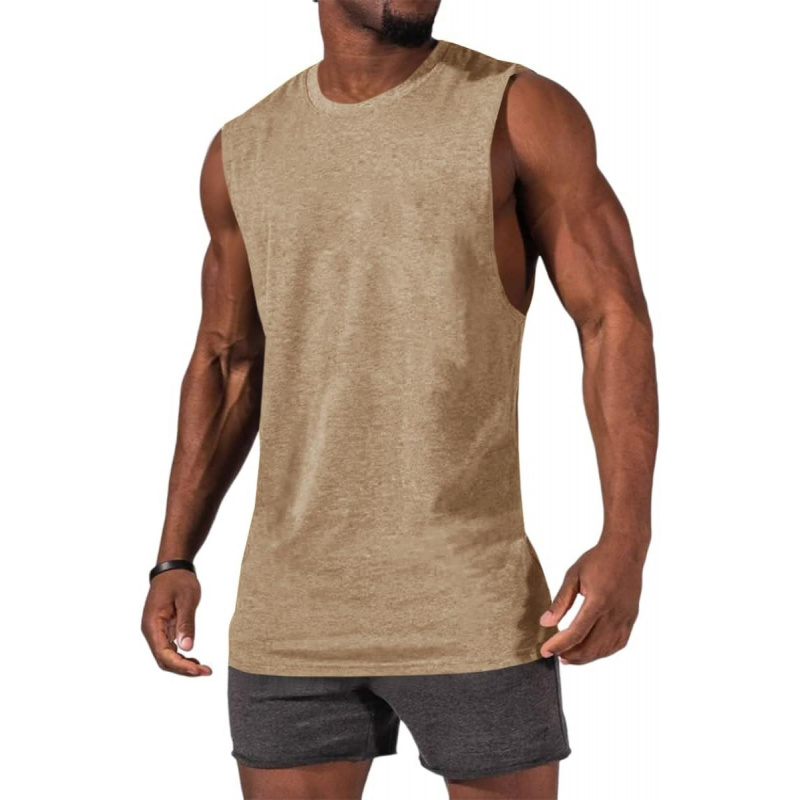 Men's Sleeveless Tank Tops Crewneck Solid Loose Fit Shirt