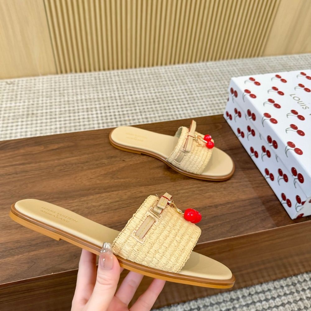 Louis Vuitton x Murakami Lily Flat Mule Raffia 1AHLRN