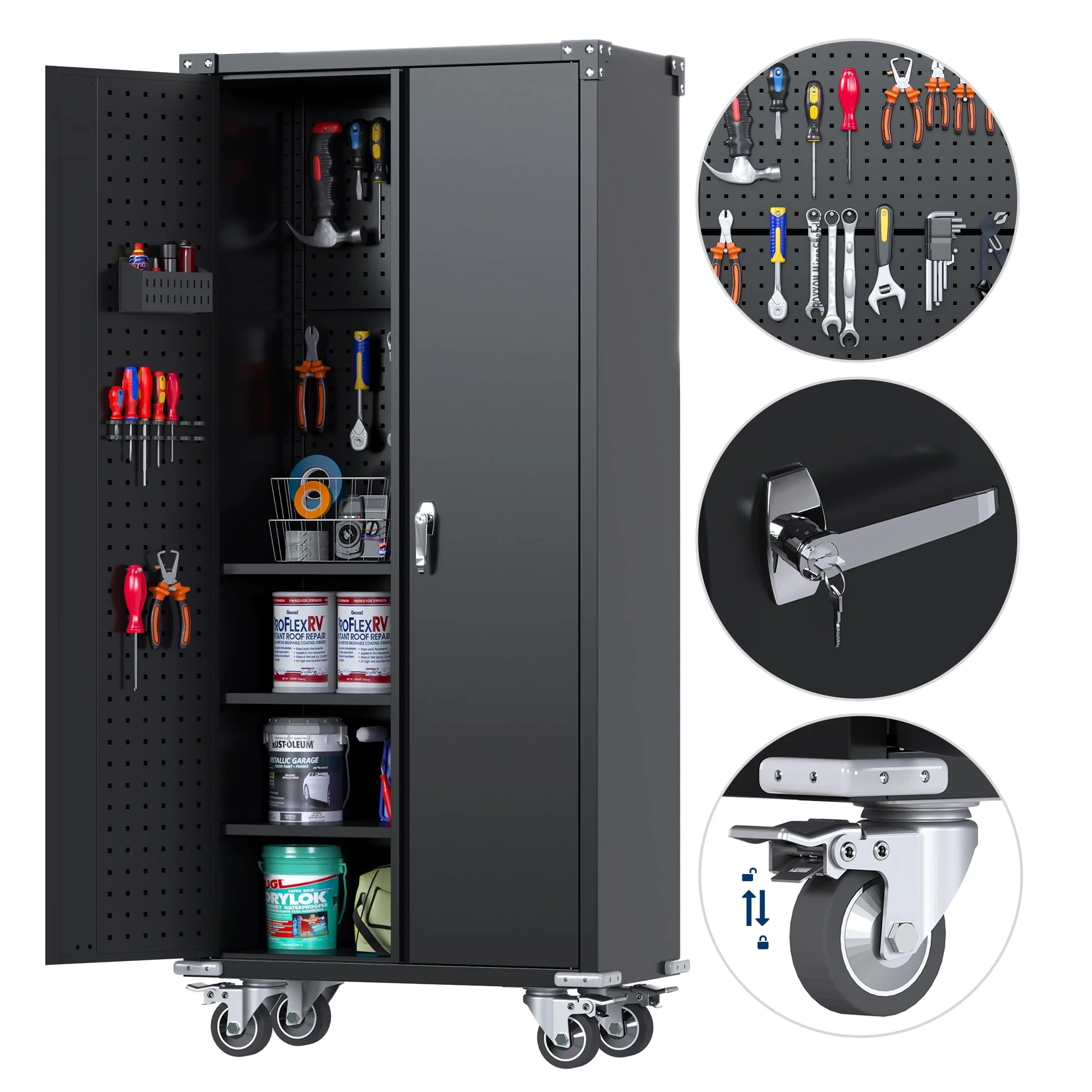 SUPEER Metal Rolling Garage Cabinet, 71'' Tall Industrial Storage Cabinet with Wheels and 4 Adjustable Shelves, Utility Filing Cabinet for Garage, Tool House, Assemble Required
