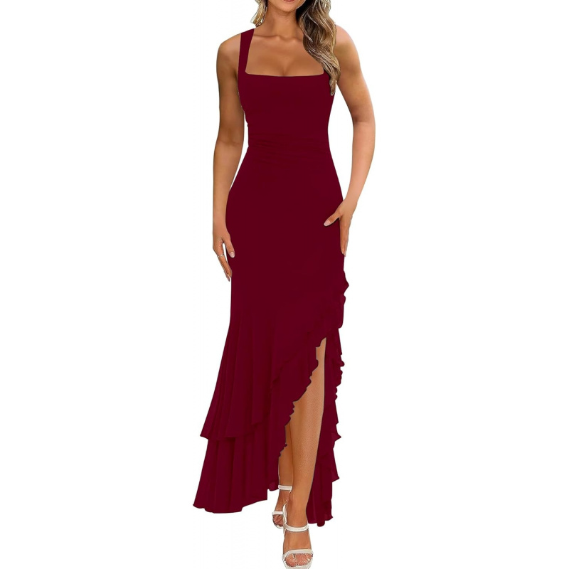 Women's Elegant Bodycon Ruched Maxi Cocktail