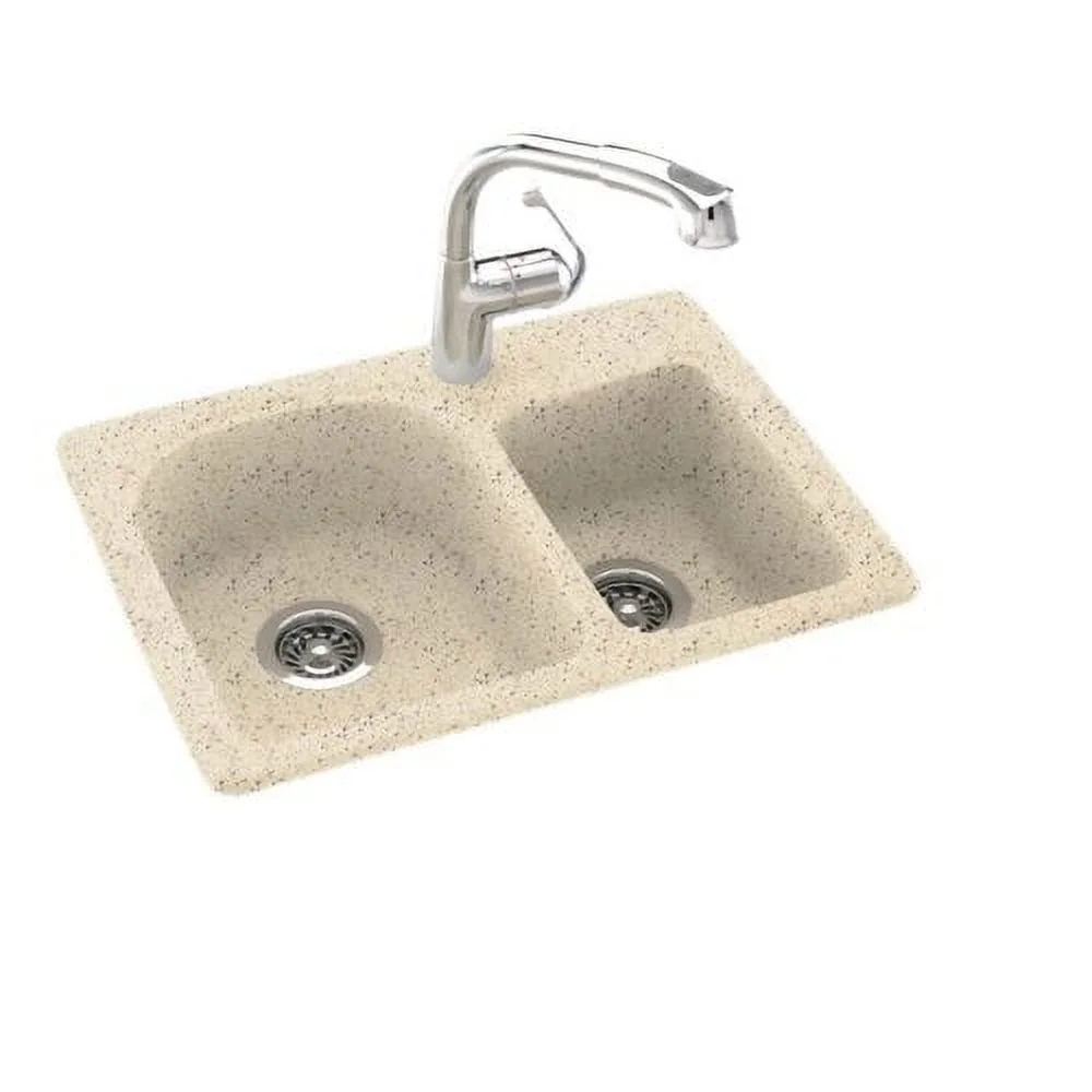 Dual Mount Composite 25x18x7.5 1-Hole Double Bowl Kitchen Sink in White