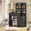 Black Vanity Desk Table with Mirror and Lights in 3 Colors,Modern Makeup Vanity Desk Dressing Table with Charging Station & Drawers & Storage Cabinet for Women Girls