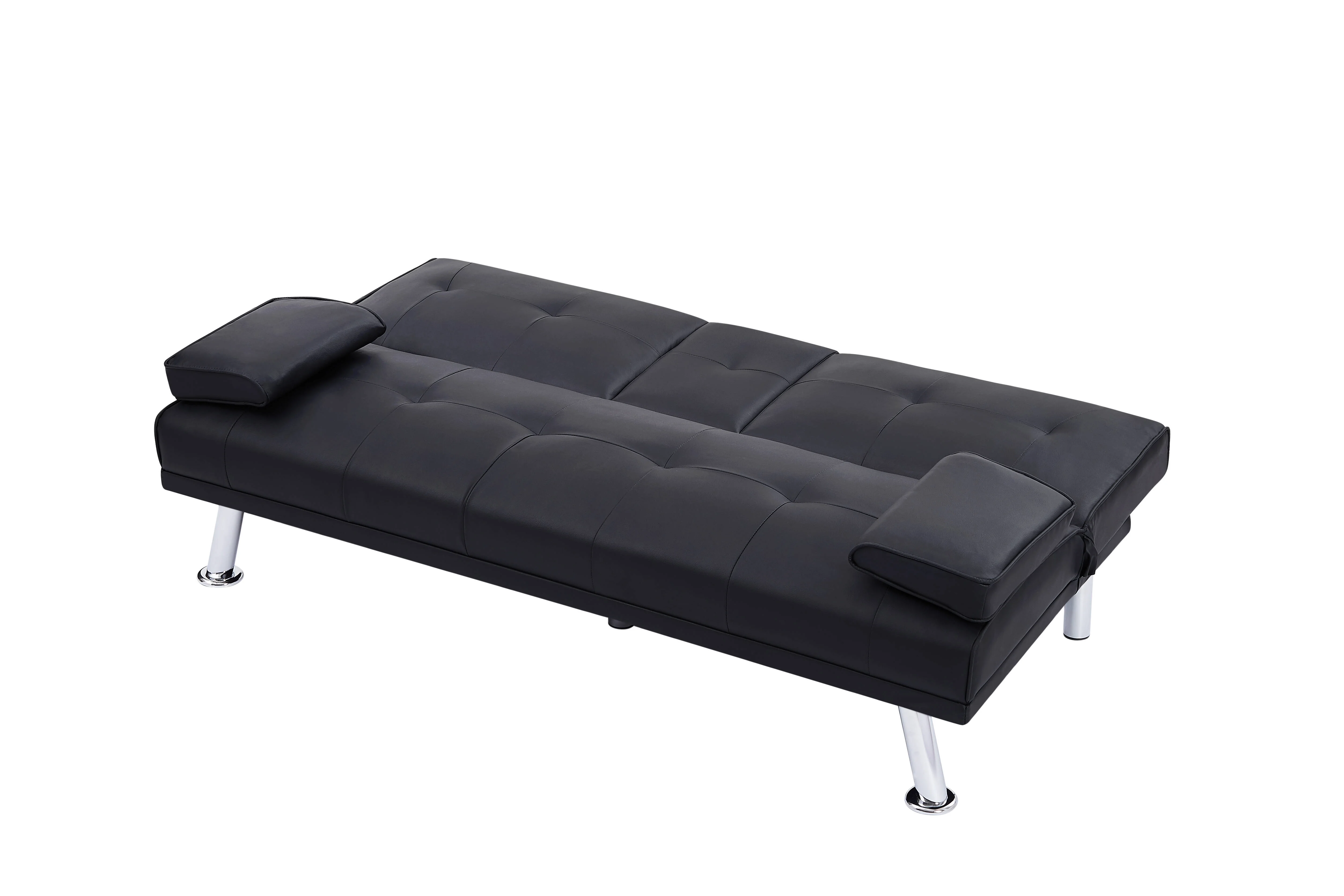 BEABA Futon Sofa Bed Modern PU Faux Convertible Couches with Cup Holder and Pillows Folding Furniture Upholstery