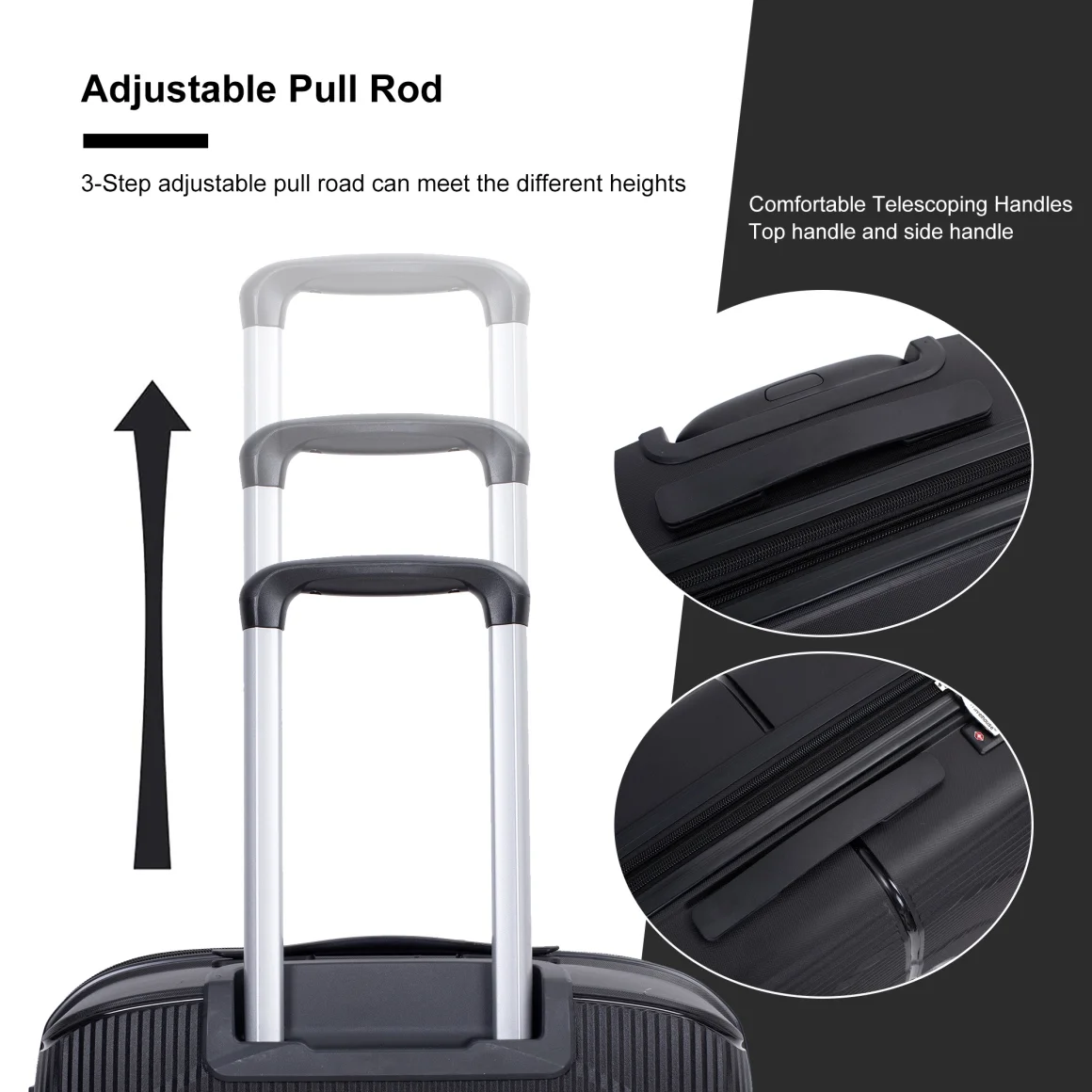 3 Pieces Luggage Set (20/24/28), Expandable PP Lightweight Hardshell Durable Suitcase with 4 Double 360 Degrees Mute Spinner Wheels and TSA Lock for Men Women, Black