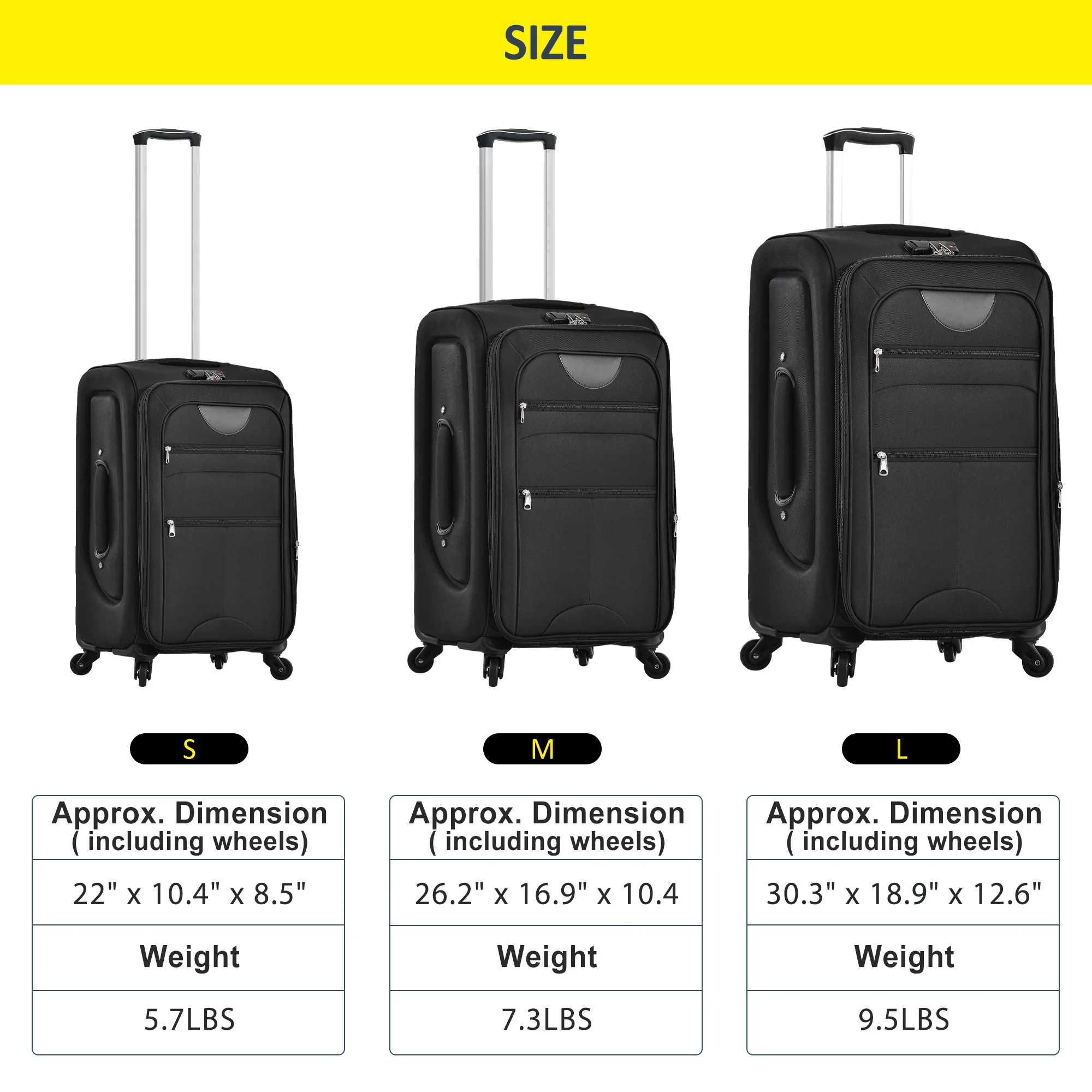 EUROCO 3 Piece Softside Luggage Set,Expandable Suitcase Set with TSA Lock and Spinner Wheels,Lightweight Suitcase for Men Women(20
