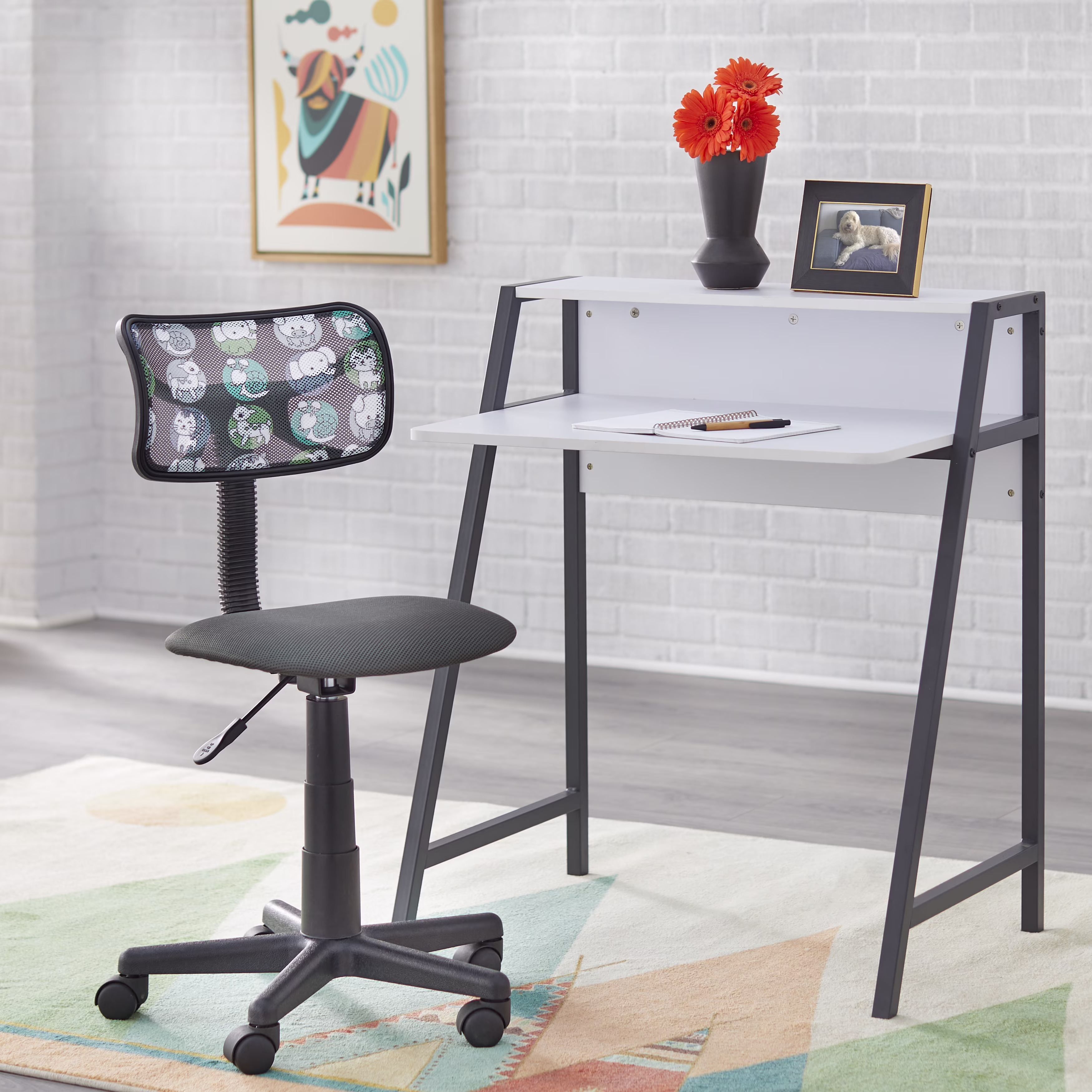 TMS Focus Kids Metal Frame Desk and Swivel Task Chair Set, Orange/White