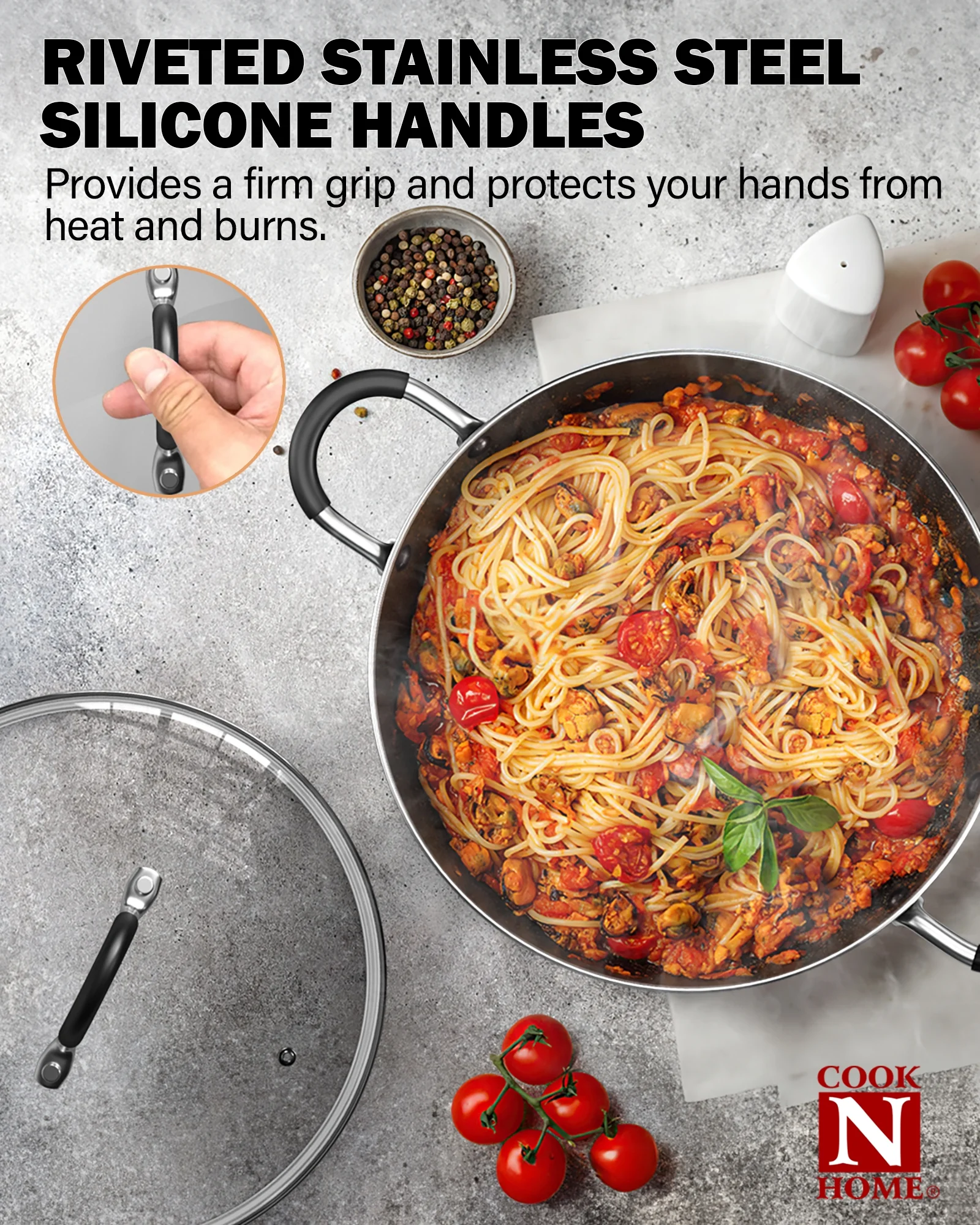 Cook N Home 8-Piece Nonstick Cookware Set, Heavy Gauge Pots and Pans Set, Kitchen Induction Cooking Pots with Silicone Handles, Mable