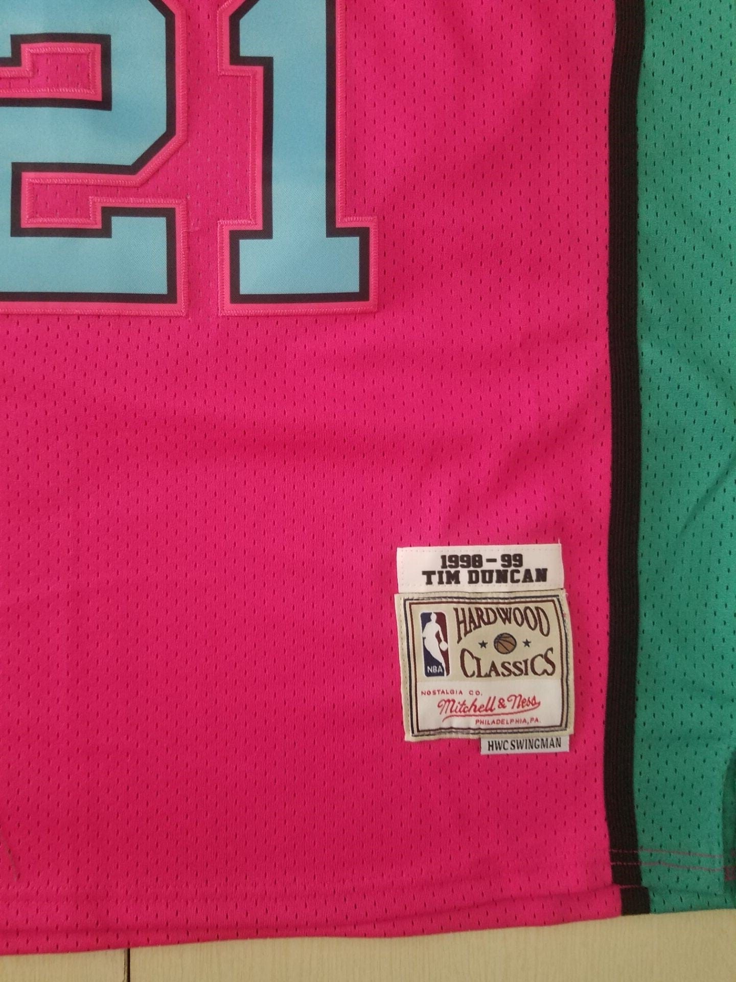 Men's San Antonio Spurs Tim Duncan Pink 1998/99 Classics Swingman  Jersey
