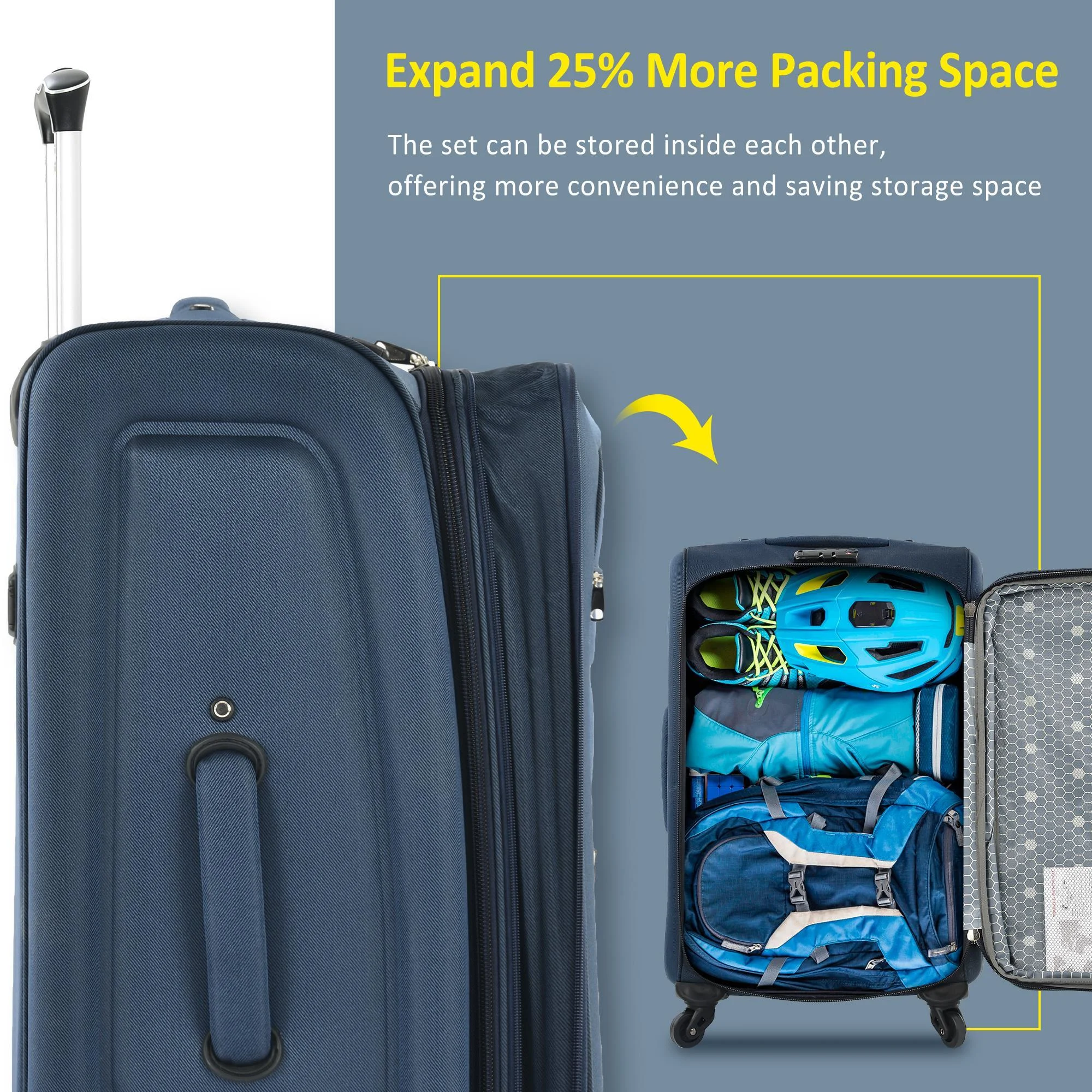 Zimtown 22in 26in 30in Softside Luggage, Expandable 3 Piece Set Suitcase Lightweight Luggage Travel Set, Black