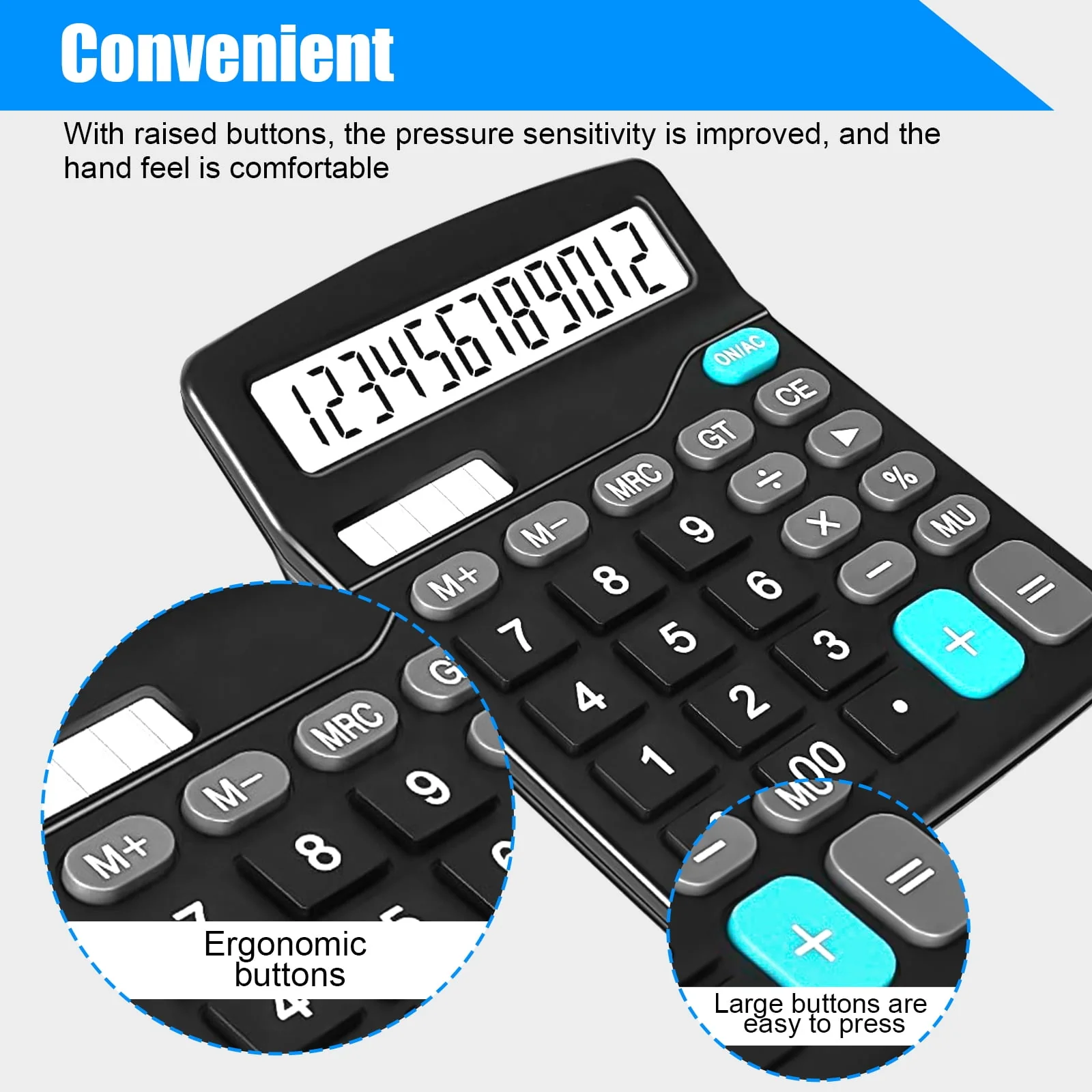 Office Calculator, TSV Standard Function Desktop Calculator with 12 Digit Large LCD Display, Solar and Battery Dual Power