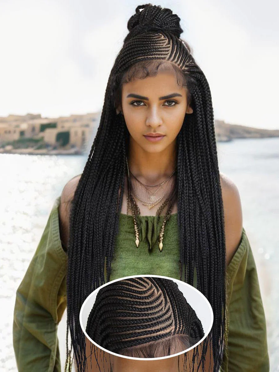 30 inch 13x7 HD Lace Front Box Braids Cornrow Wig