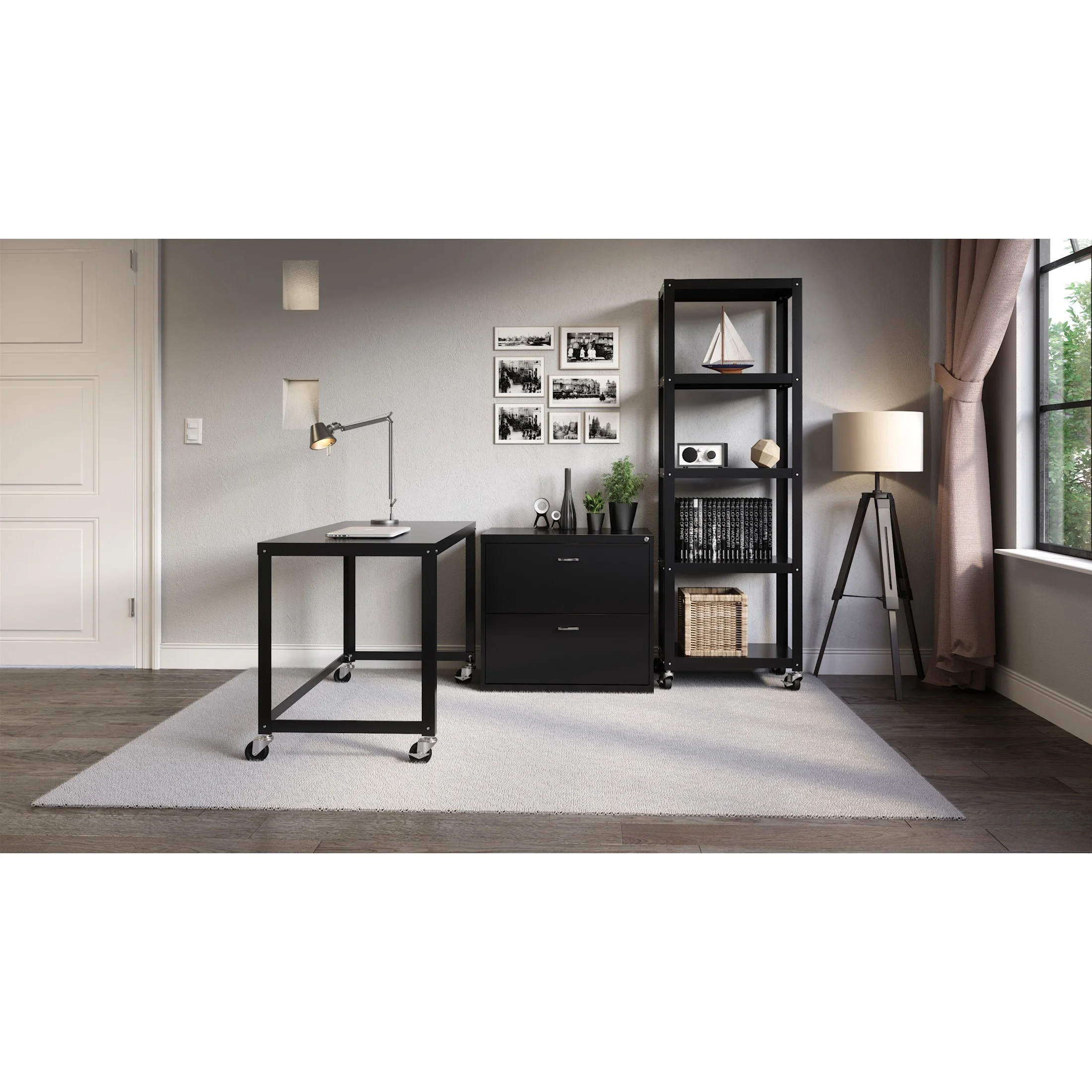 Space Solutions Ready-to-Assemble 48-inch Wide Mobile Metal Desk for Home Office, Navy