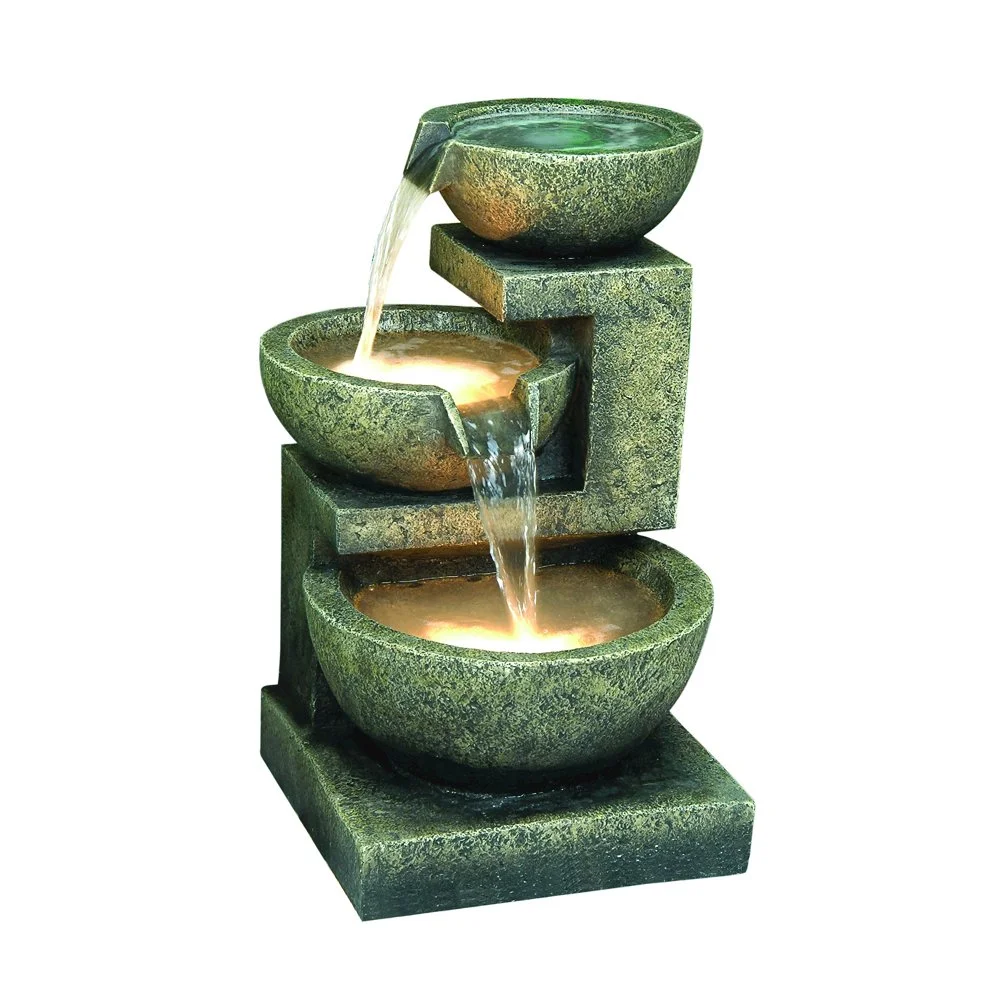 Hi-Line Gift 3-Bowl Fountain with 2 Warm White LED Lights, Cascading Design