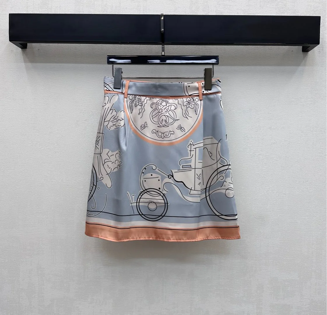 26NEW Lace-up Silk Printed Mini Skirt