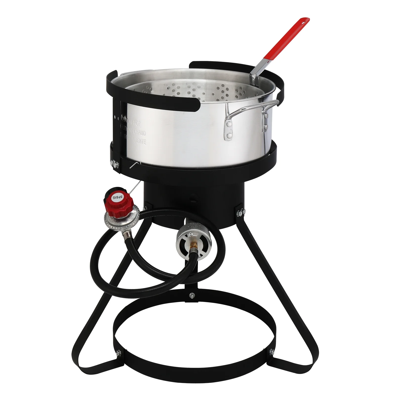 Black Round Iron Stove Frame, Silver Aluminum 30qt Turkey Pot 10qt Fish Pot, Gas Fryer - 13*32inch Four-Piece Set