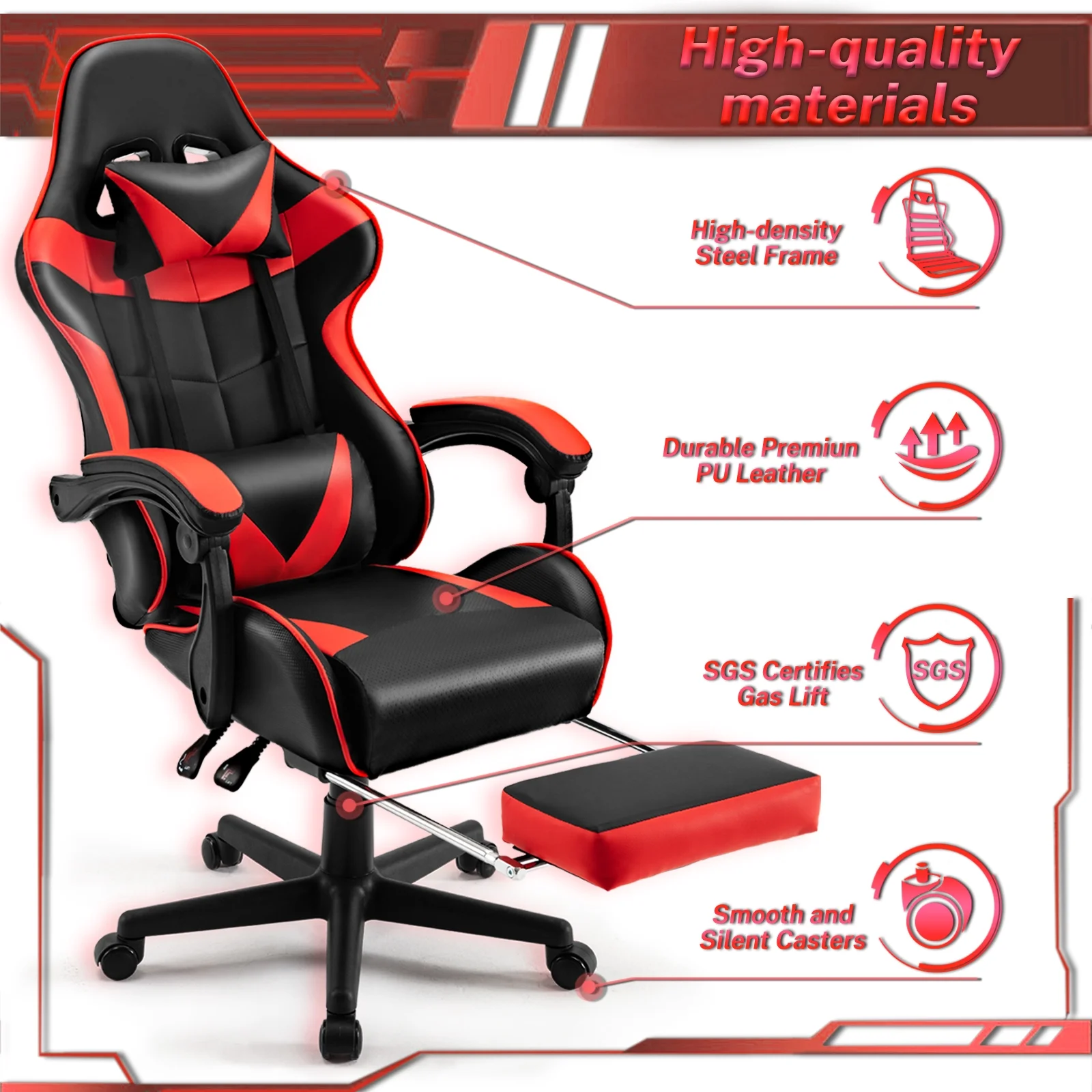 SOONTRANS Green Gaming Chair with Footrest, High Back Gamer Chair with Massage Lumbar Pillow, Gamer Computer Desk Chair (Green)
