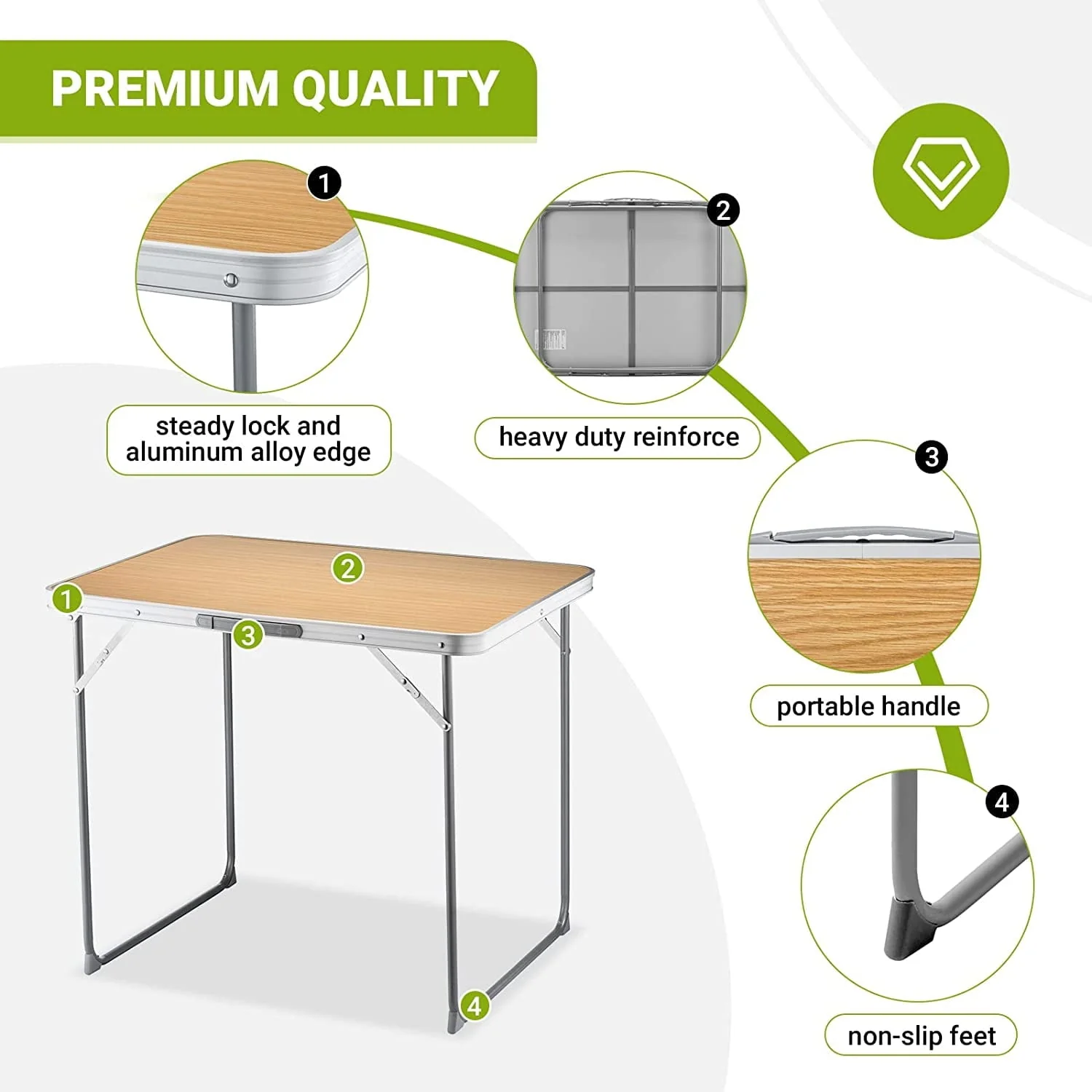 FUNDANGO Folding Camping Table Portable Outdoor Picnic Tables Waterproof Durable Lightweight Fold Desk with Handle 31.5