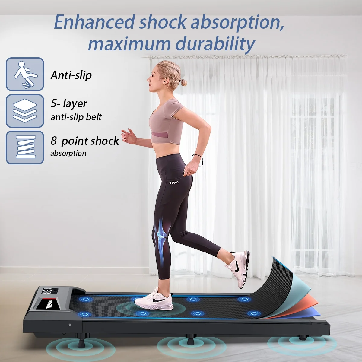 Walking Pad Treadmill,YZRUN Under Desk Treadmill 2.5 HP Portable Treadmills for Home, 265 lbs Capacity (Black Red)