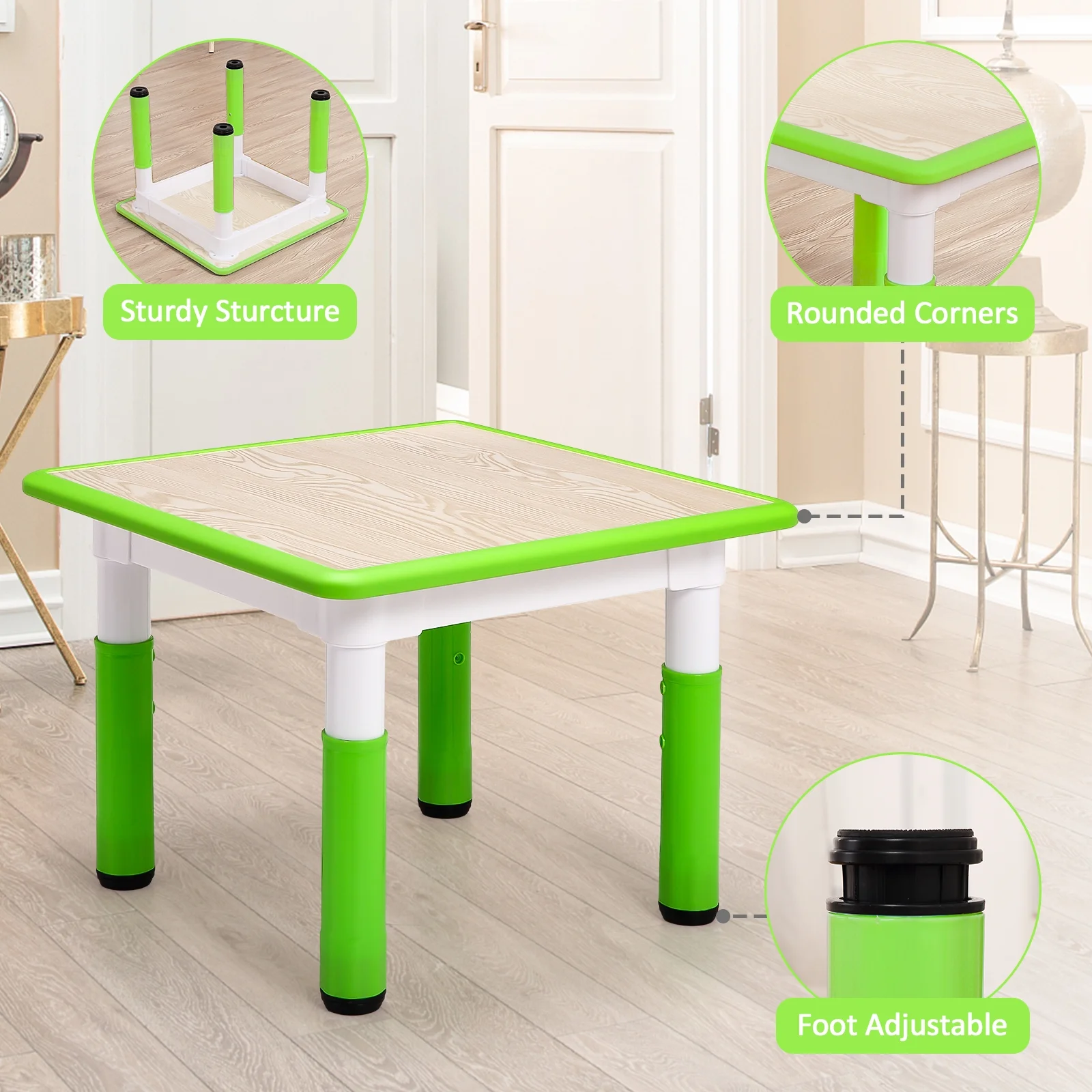 KATIDAP Kids Table and 4 Chairs Set, Height Adjustable Toddler Table and Chair Set, Graffiti Desktop, Classroom/Daycare/Home, Children Multi-Activity Table for Ages 2-8,Blue