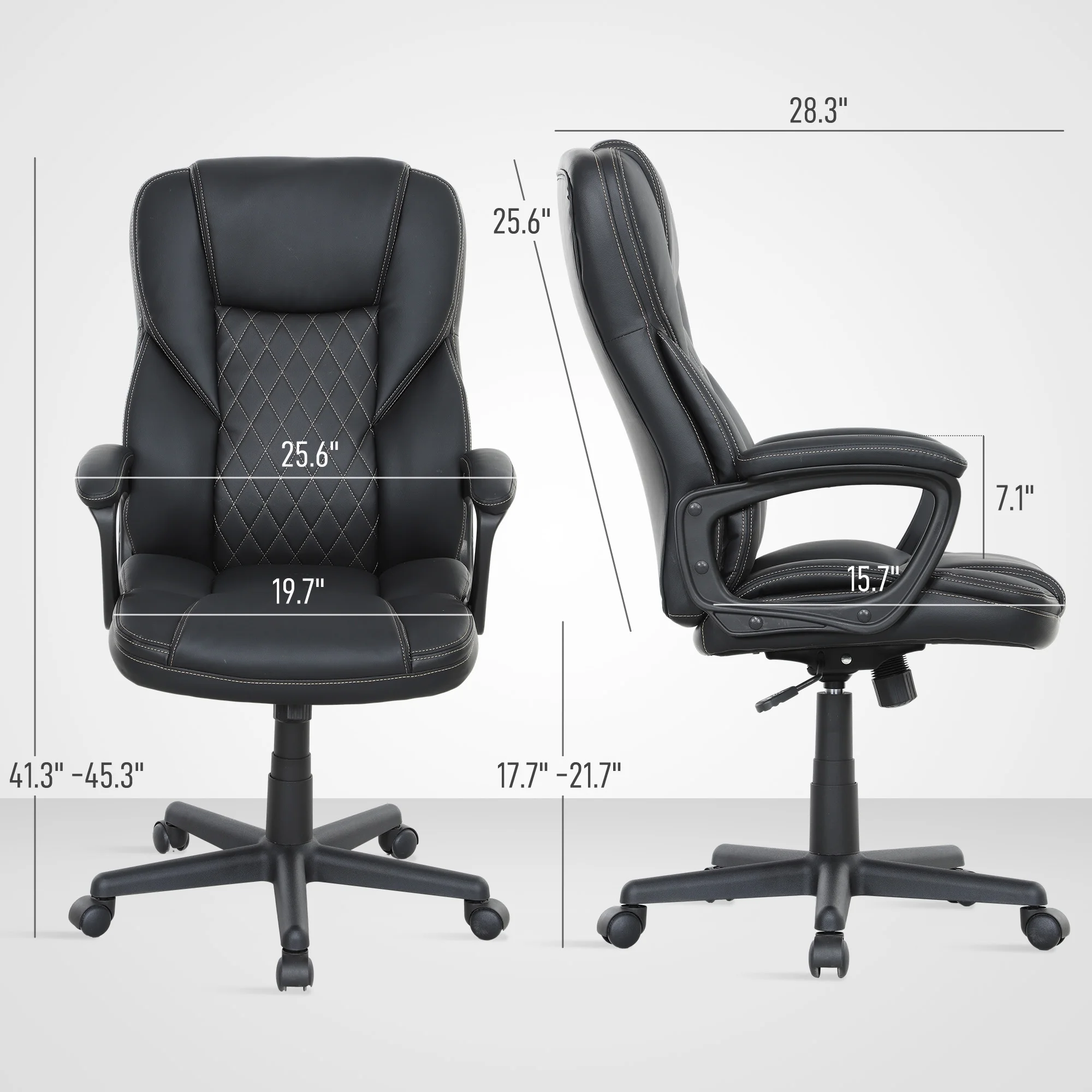HOMCOM High Back Executive Office Chair, PU Leather Computer Desk Chair with Adjustable Height, Padded Armrests and Swivel Wheels, Black