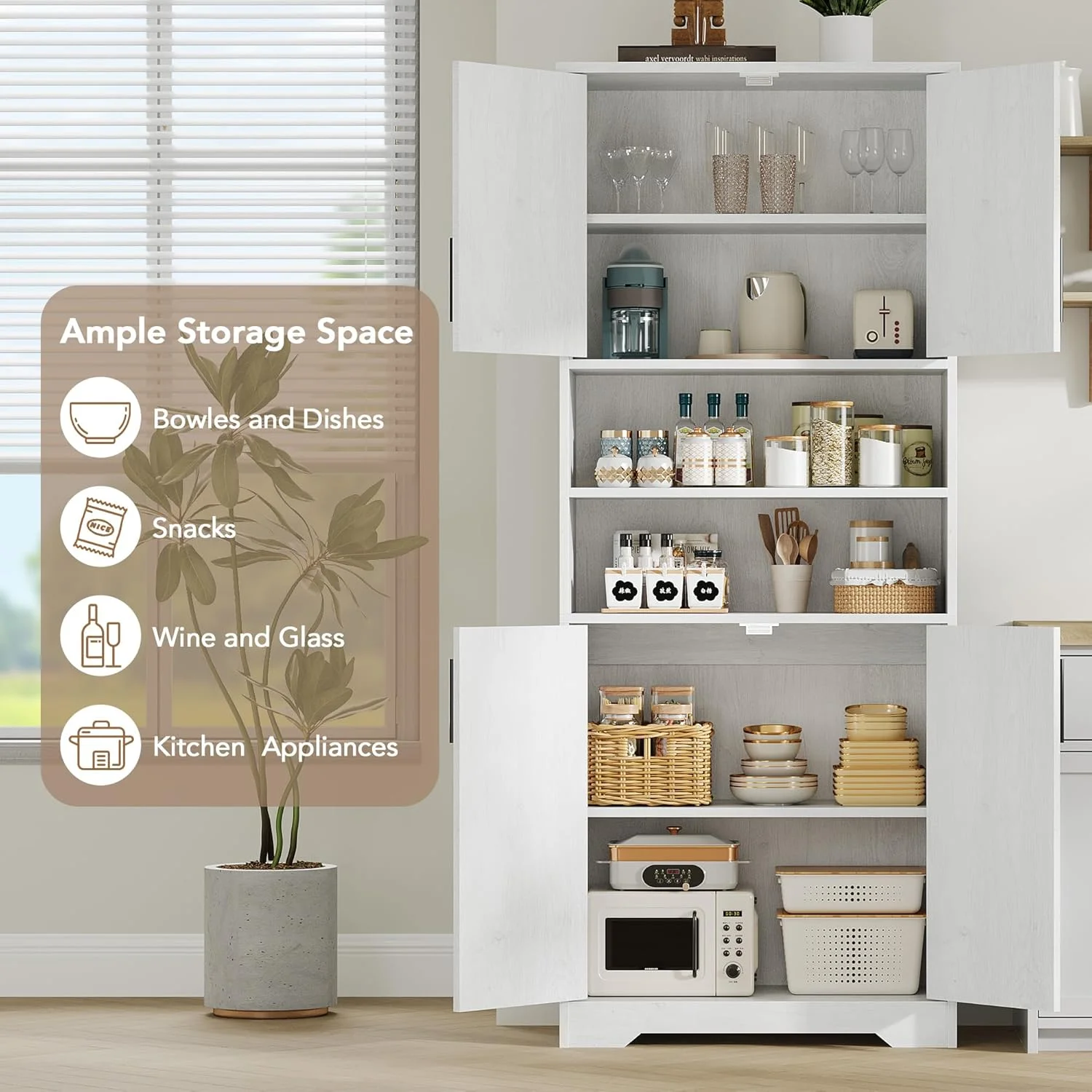 Studyset Tall Bathroom Cabinet, Freestanding Bathroom Storage Cabinet with Glass Doors and Adjustable Shelves, 67