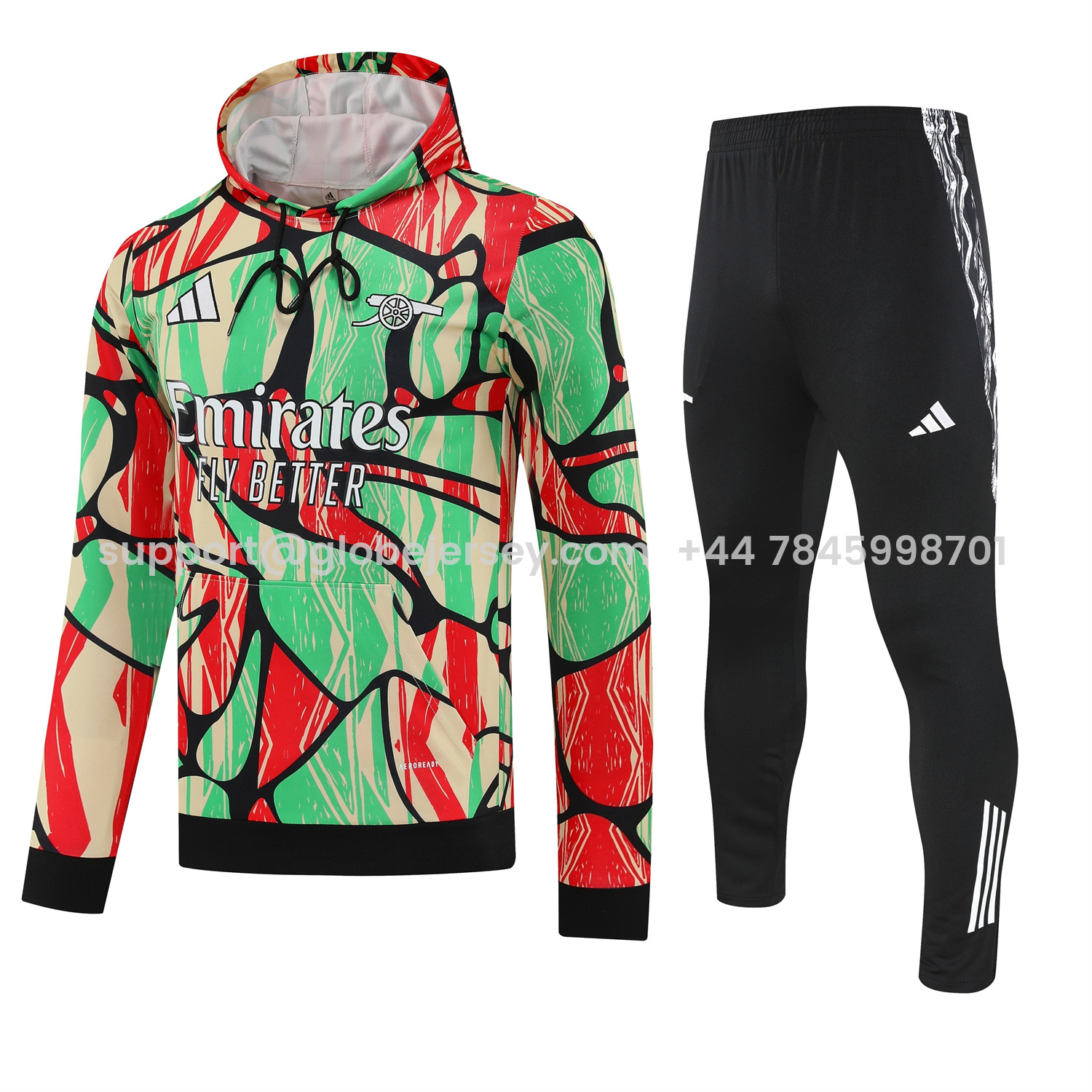 Arsenal 25-26 Training Hoodie Set - Red Green Hoodie and Black Pants