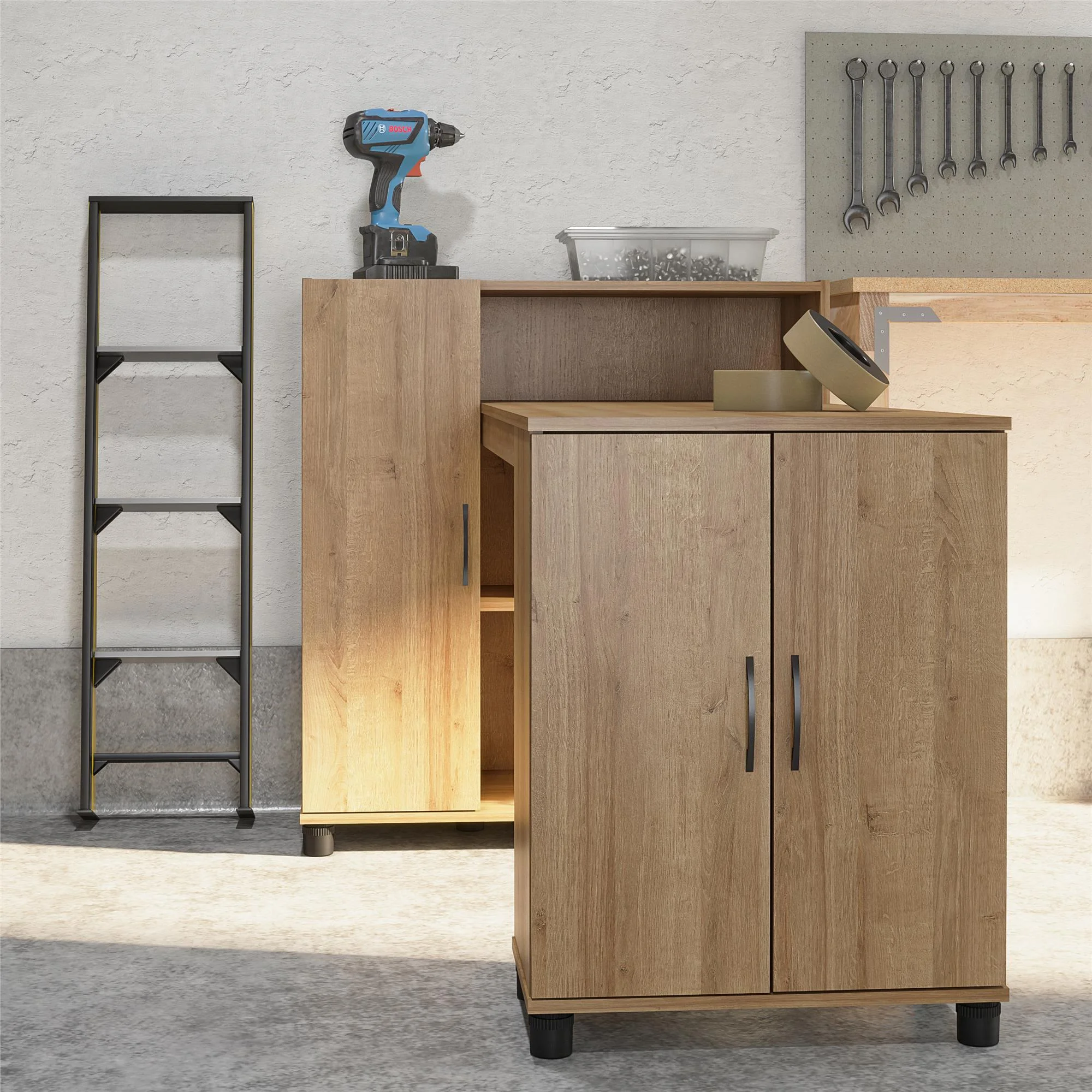 RealRooms Basin Hobby and Craft Desk with Storage, Natural