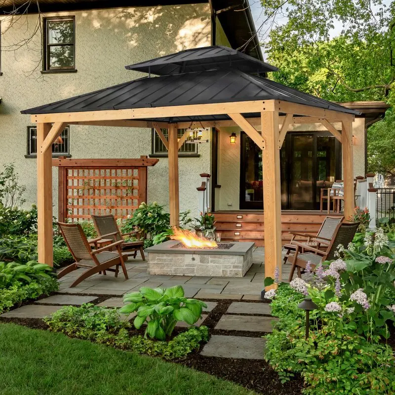 13 ft W x 11 ft D Solid Wood Patio Gazebo – Premium Hardwood Outdoor Shelter