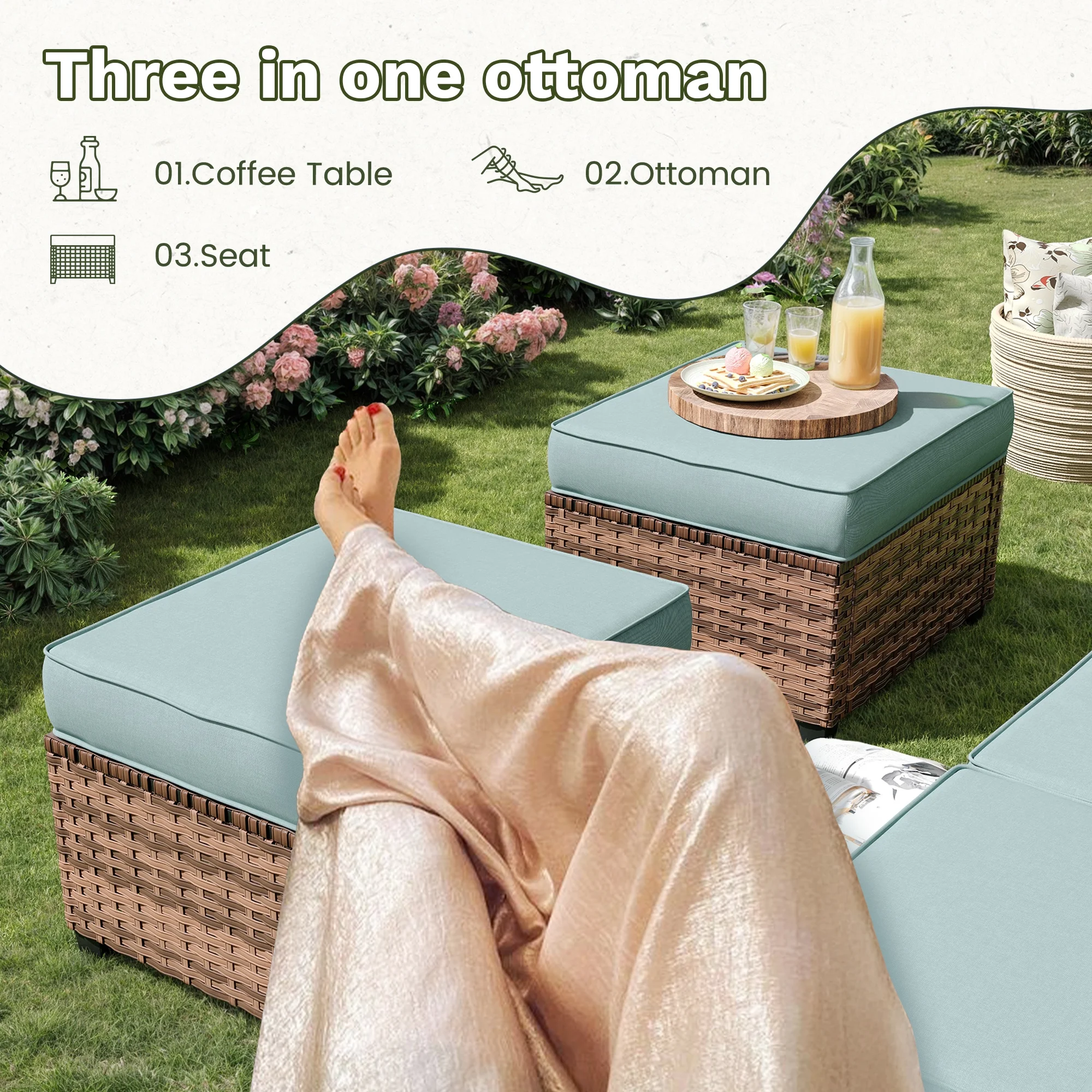 POTEBAN Patio Furniture Set, 7 Pieces Outdoor Sectional Sofa Couch with Chairs, Ottomans and Comfy Cushions, All Weather Wicker Rattan Patio Conversation Set for Garden Backyard Dark Grey